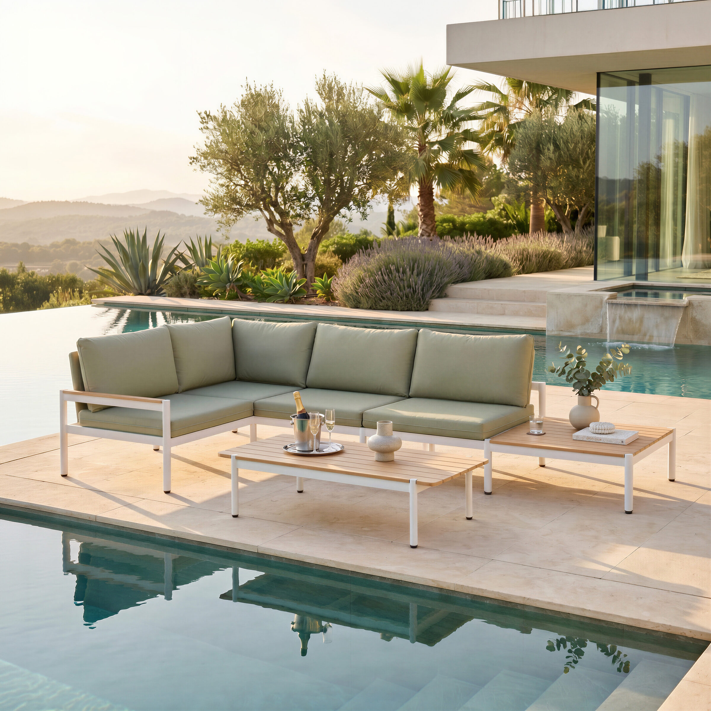 Lychee Outdoor Wood Top Rectangular Coffee Table