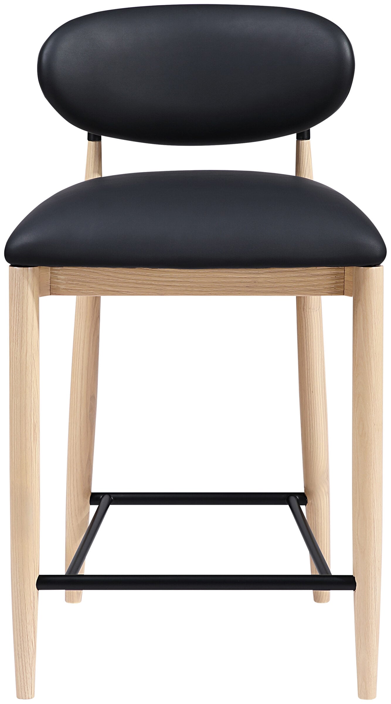 Riccio Vegan Leather Counter Stool with Natural Wood & Matte Black Iron Base