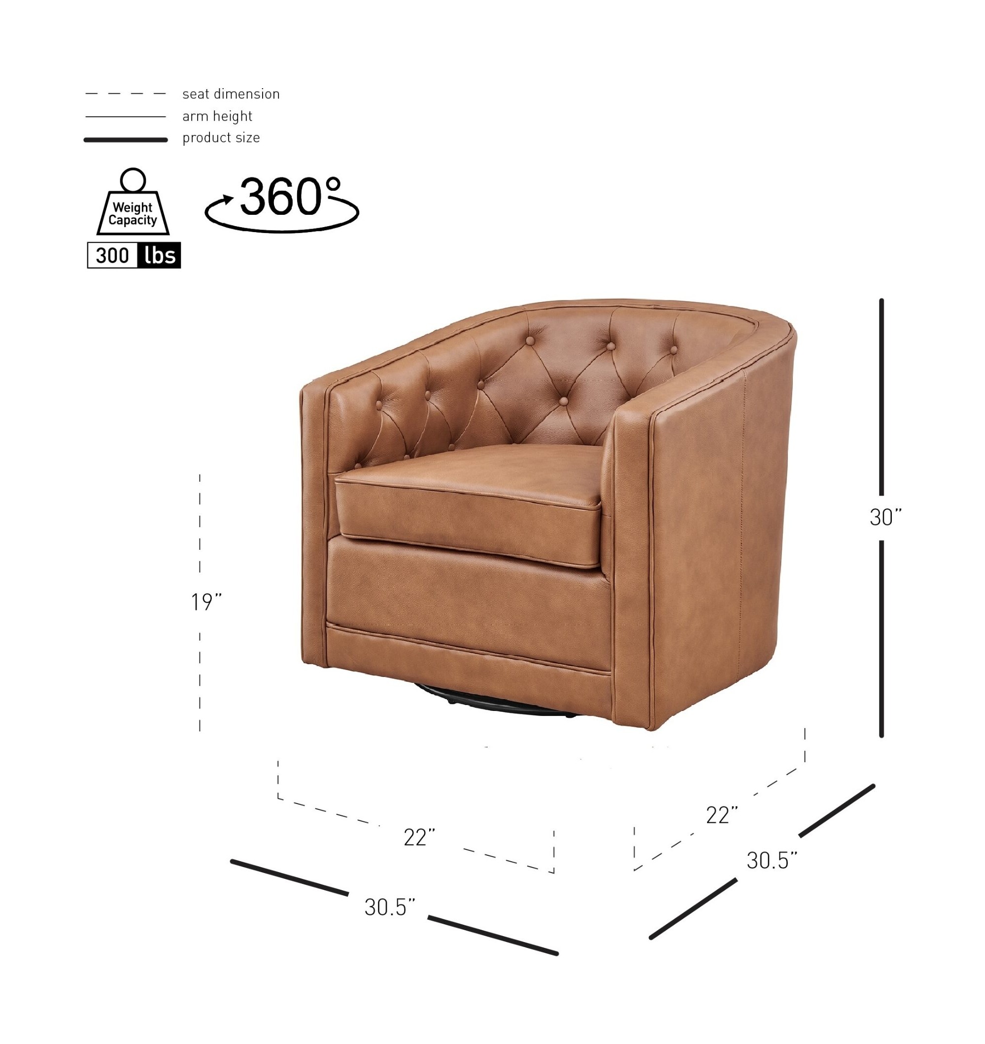 Walsh Top Grain Leather Swivel Accent Chair