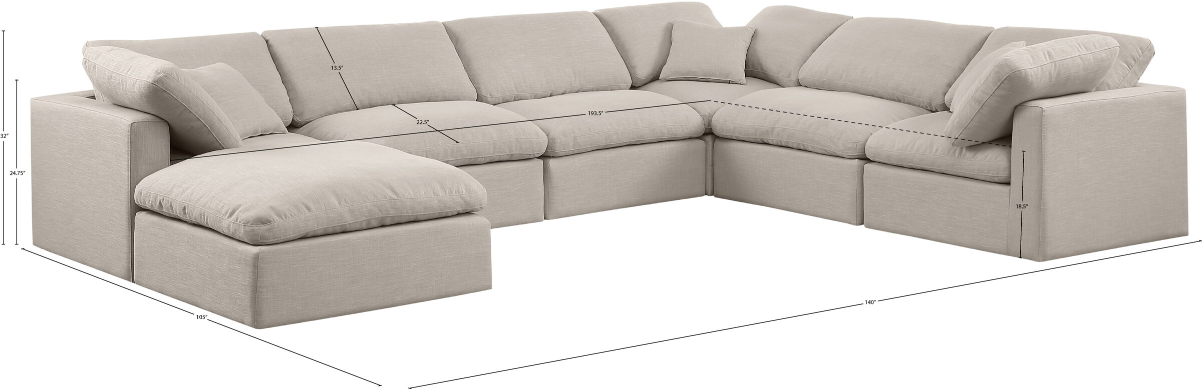 Indulge 140-inch Linen 7-Piece Modular U-Shape Sectional