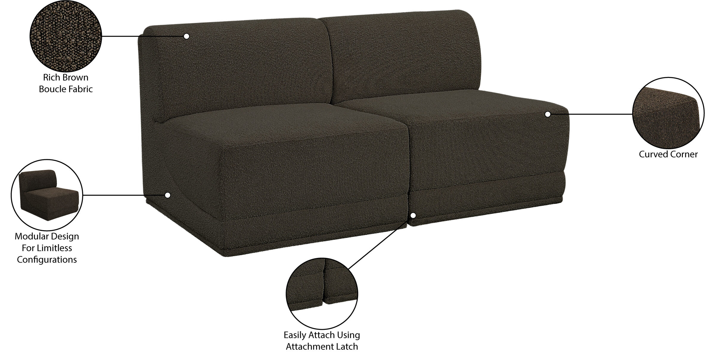 Ollie 60-inch Boucle 2-Piece Modular Loveseat