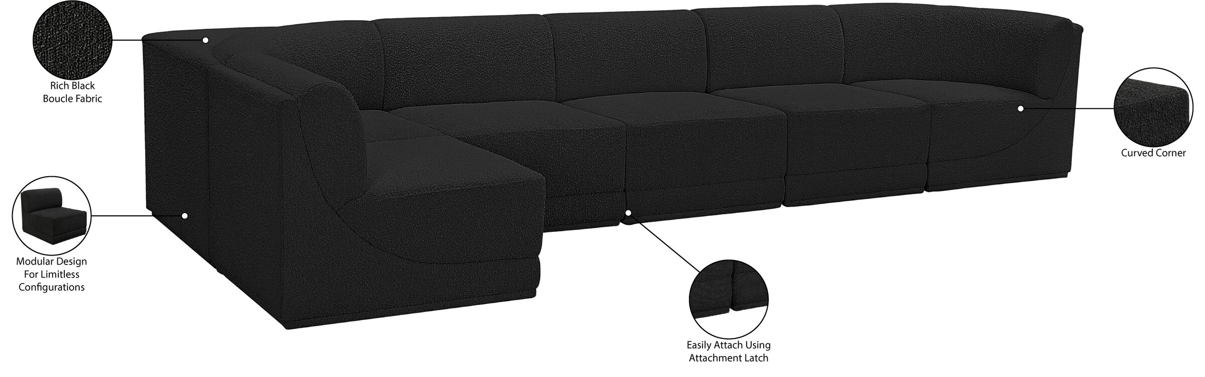 Ollie 158-inch Boucle 6-Piece Modular L-Shape Sectional