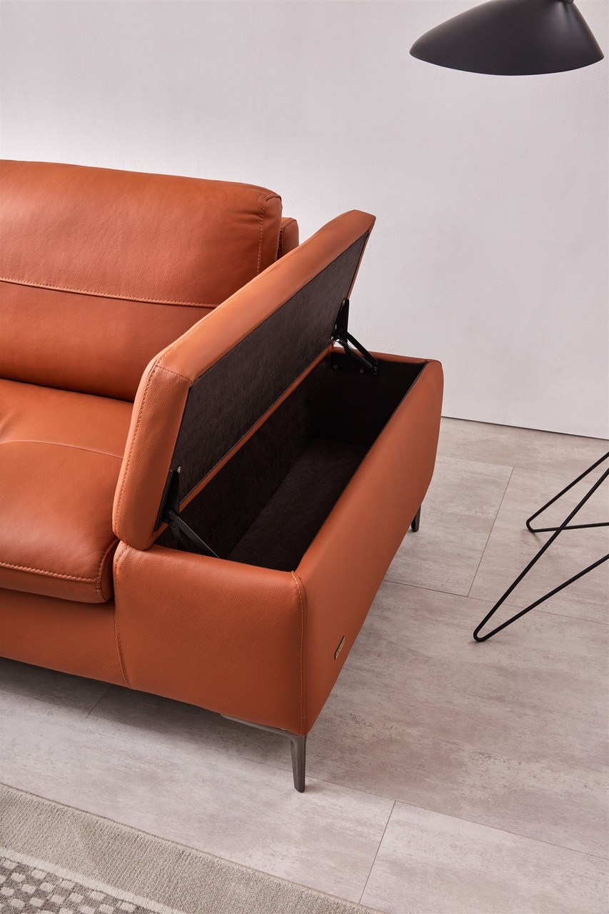 Decker Top Grain Leather Sectional with Storage Arm, Left Arm Chaise Facing