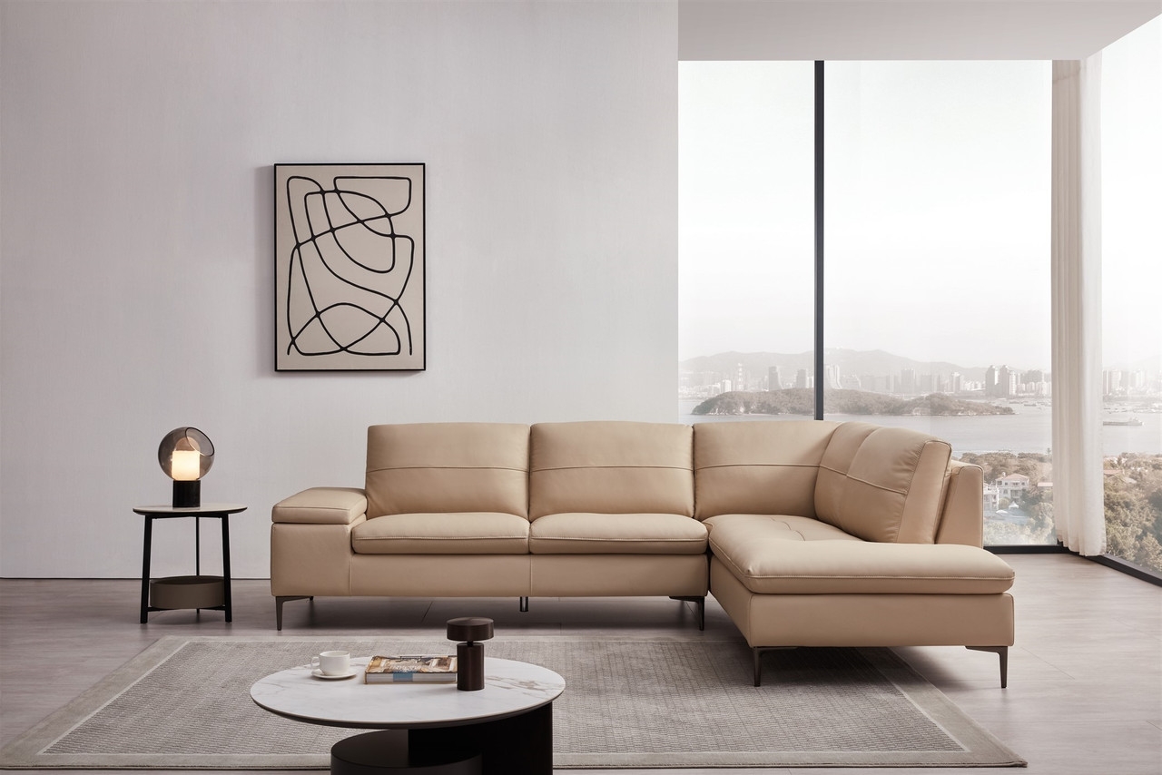 Decker Top Grain Leather Sectional with Storage Arm, Right Arm Chaise Facing