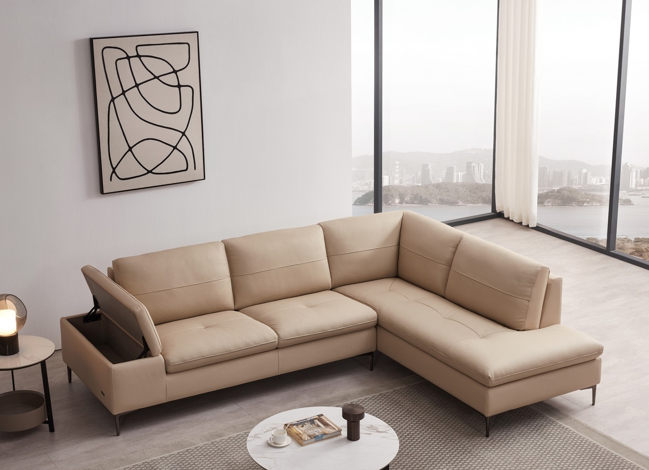 Decker Top Grain Leather Sectional with Storage Arm, Right Arm Chaise Facing