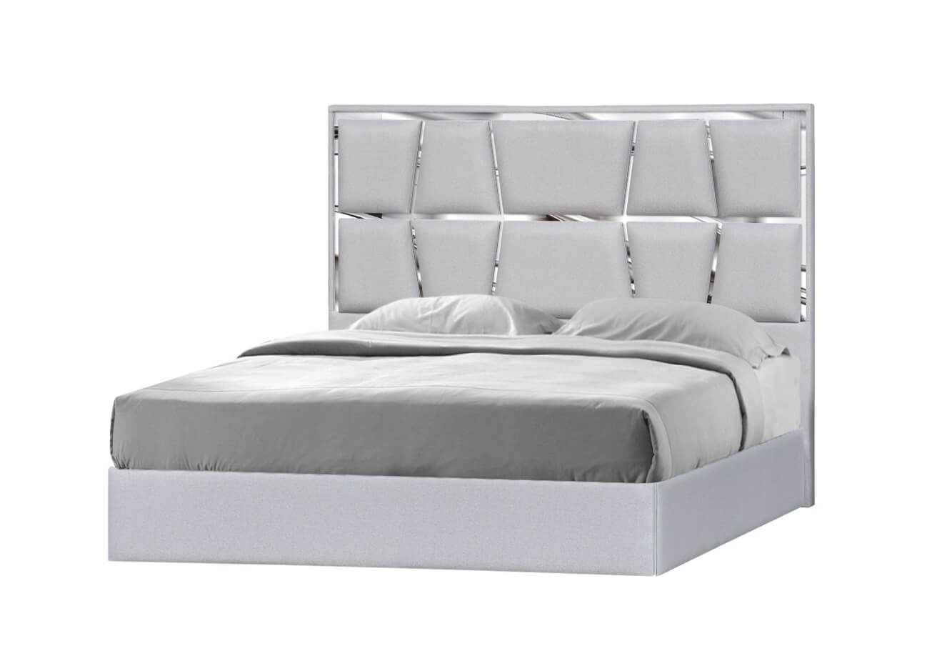 Degas Fabric Platform Queen Size Bed w/Mirrored Trim