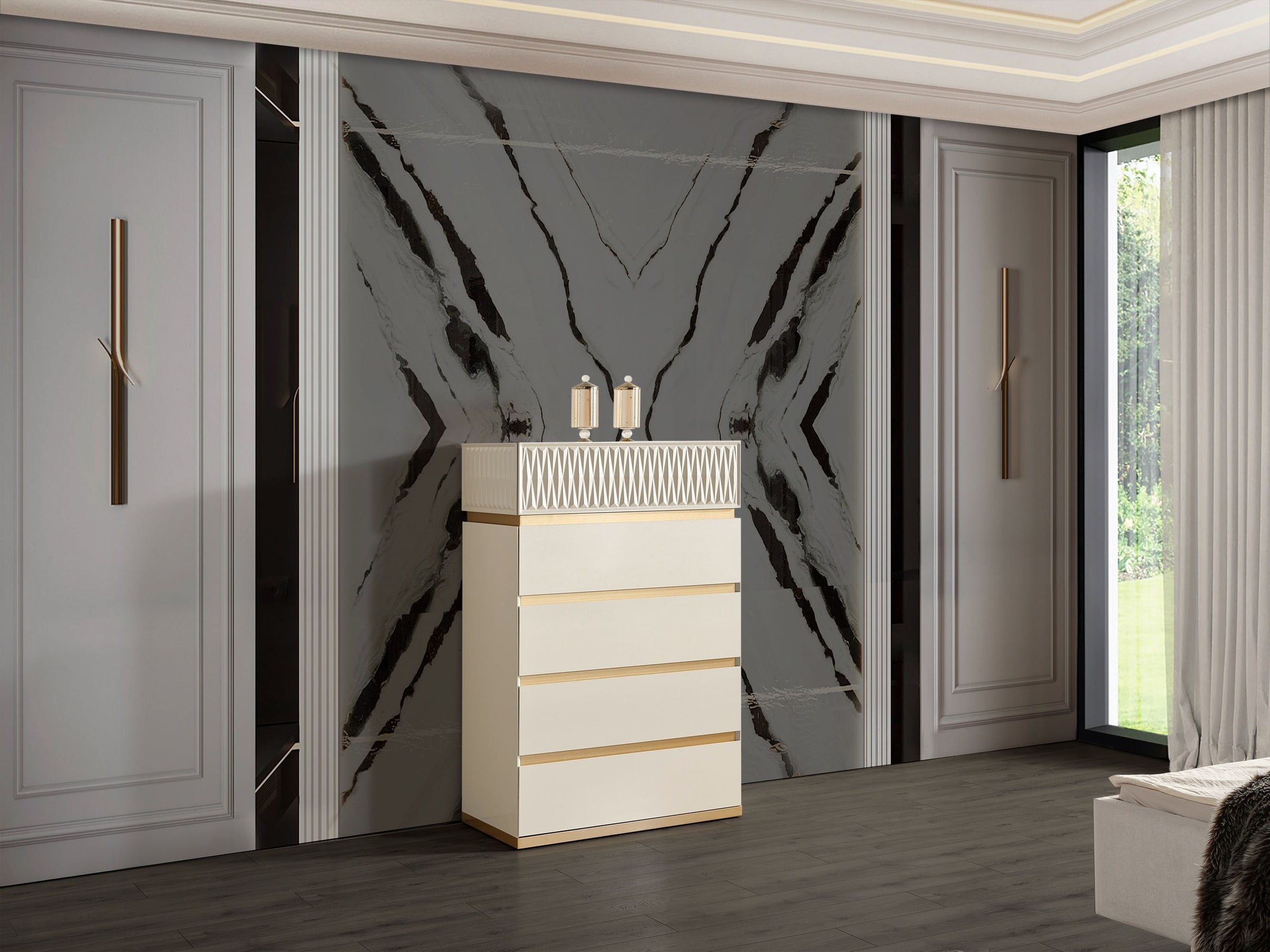Delfano Wood Veneer Bedroom Set