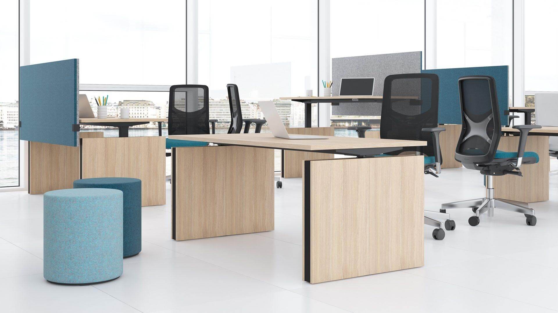 Motion 62.9" Electric Adjustable Office Desk w/2 Level Columns and Panel Legs