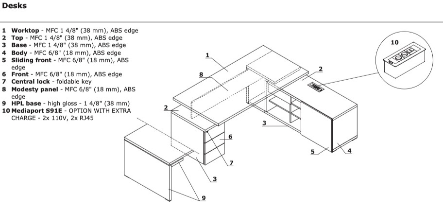 Mito 90" Executive Desk w/Managerial Side Storage & Pedestal