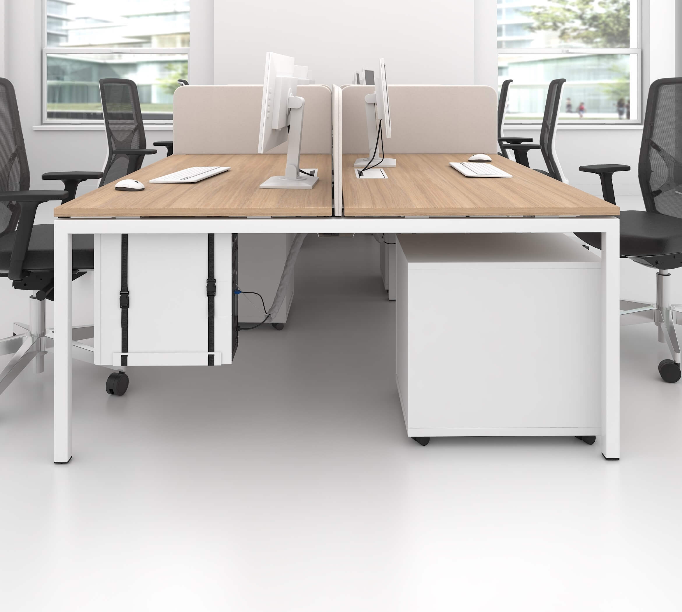 Nova U 141.6" Metal Frame Office 4-Desk Bench