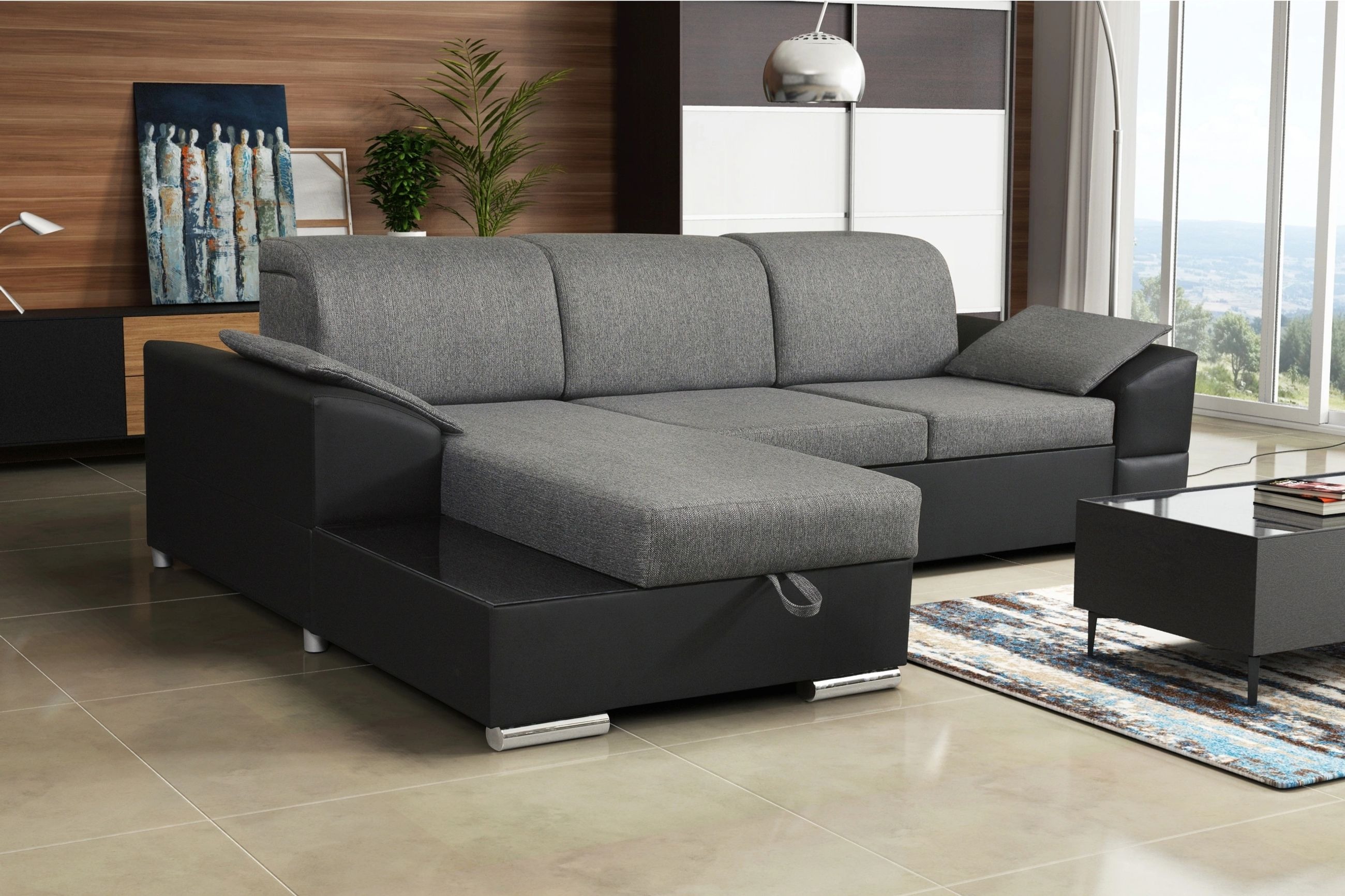 Marcel L-Shaped Fabric Convertible Storage Sectional Sofa