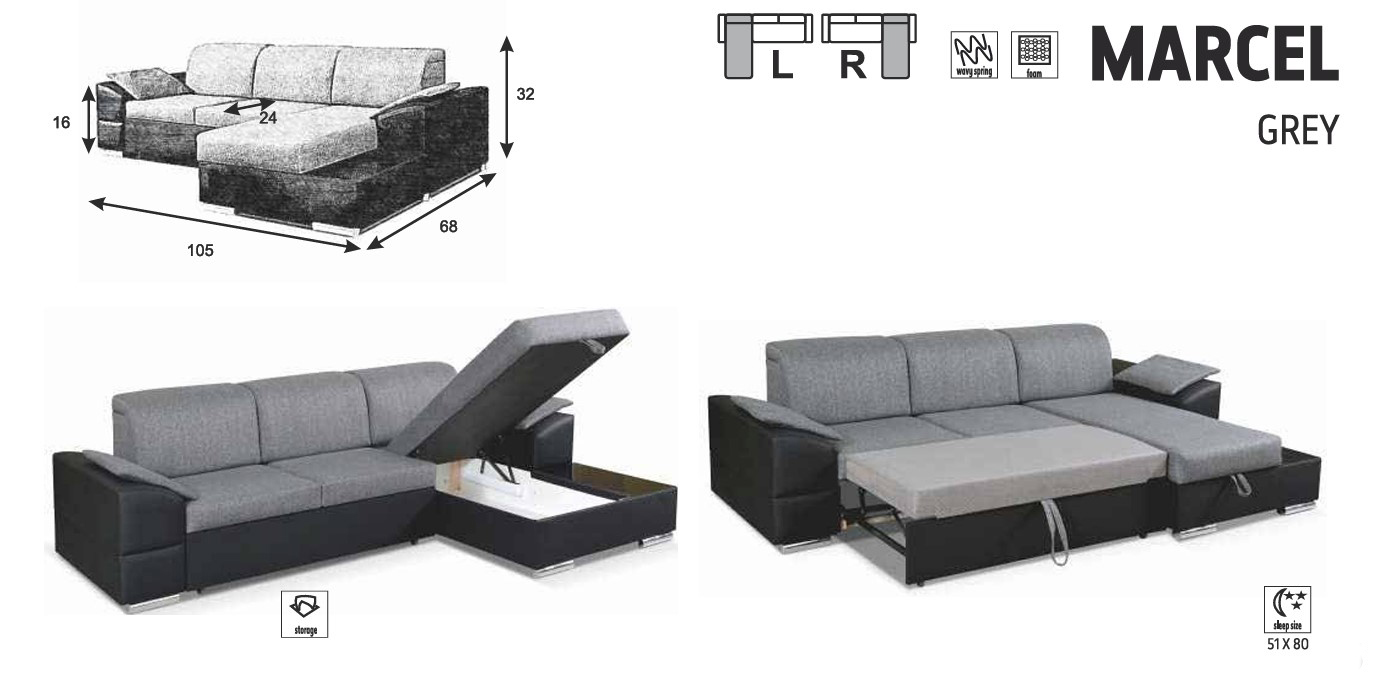 Marcel L-Shaped Fabric Convertible Storage Sectional Sofa