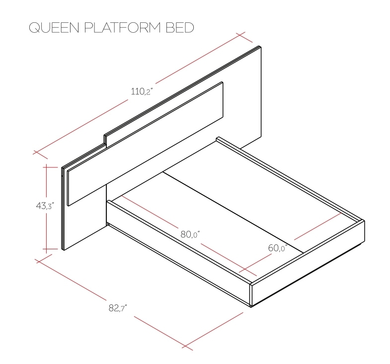 Warsaw Glossy Platform LED Queen Size Bed