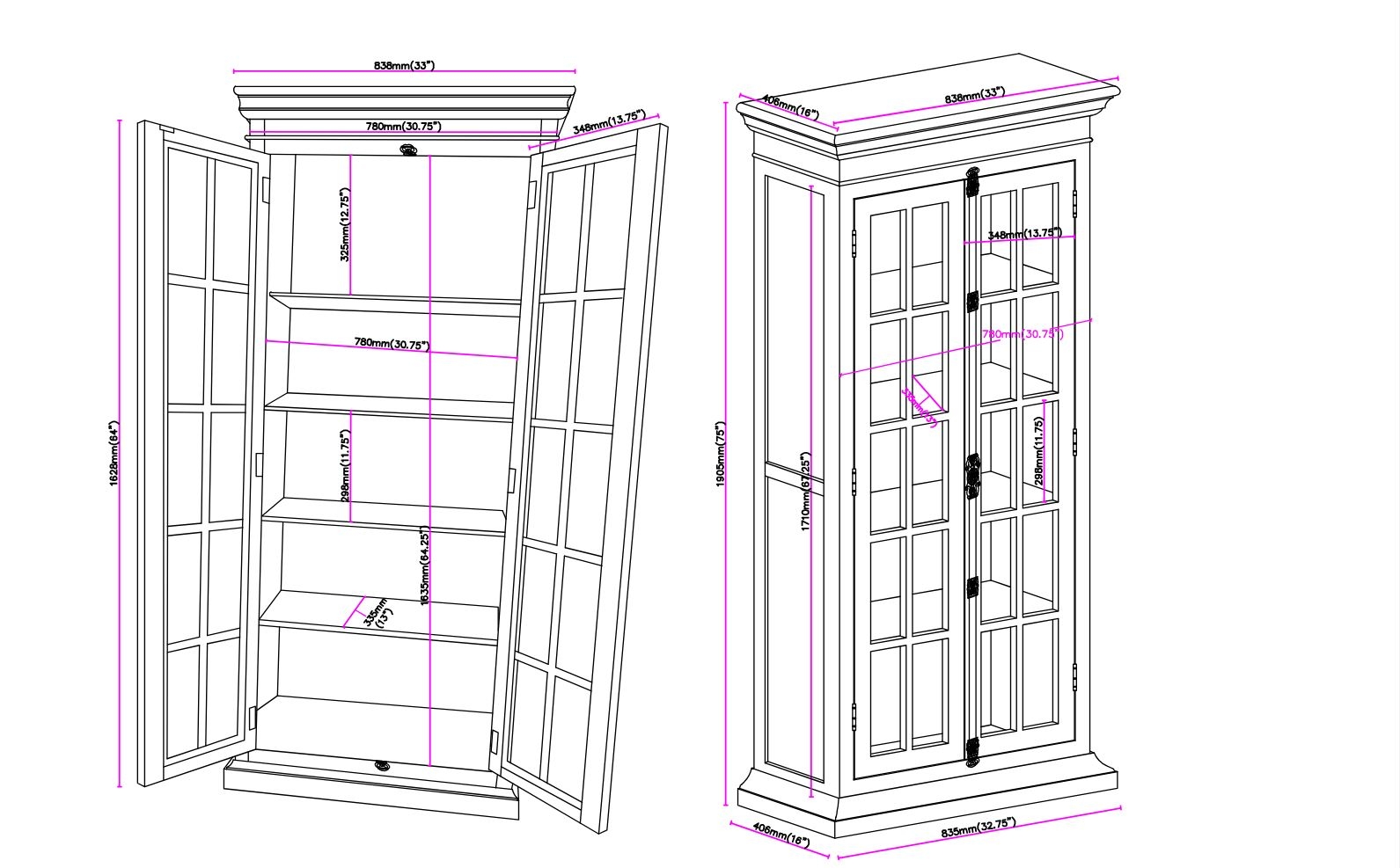 Tammi 2-door Wood Veneer/Glass Tall Cabinet