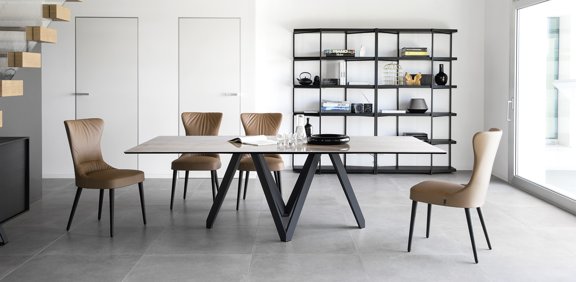 Cartesio W78.7-inch Ceramic/Metal/Wood Customizable Rectangular Dining Table