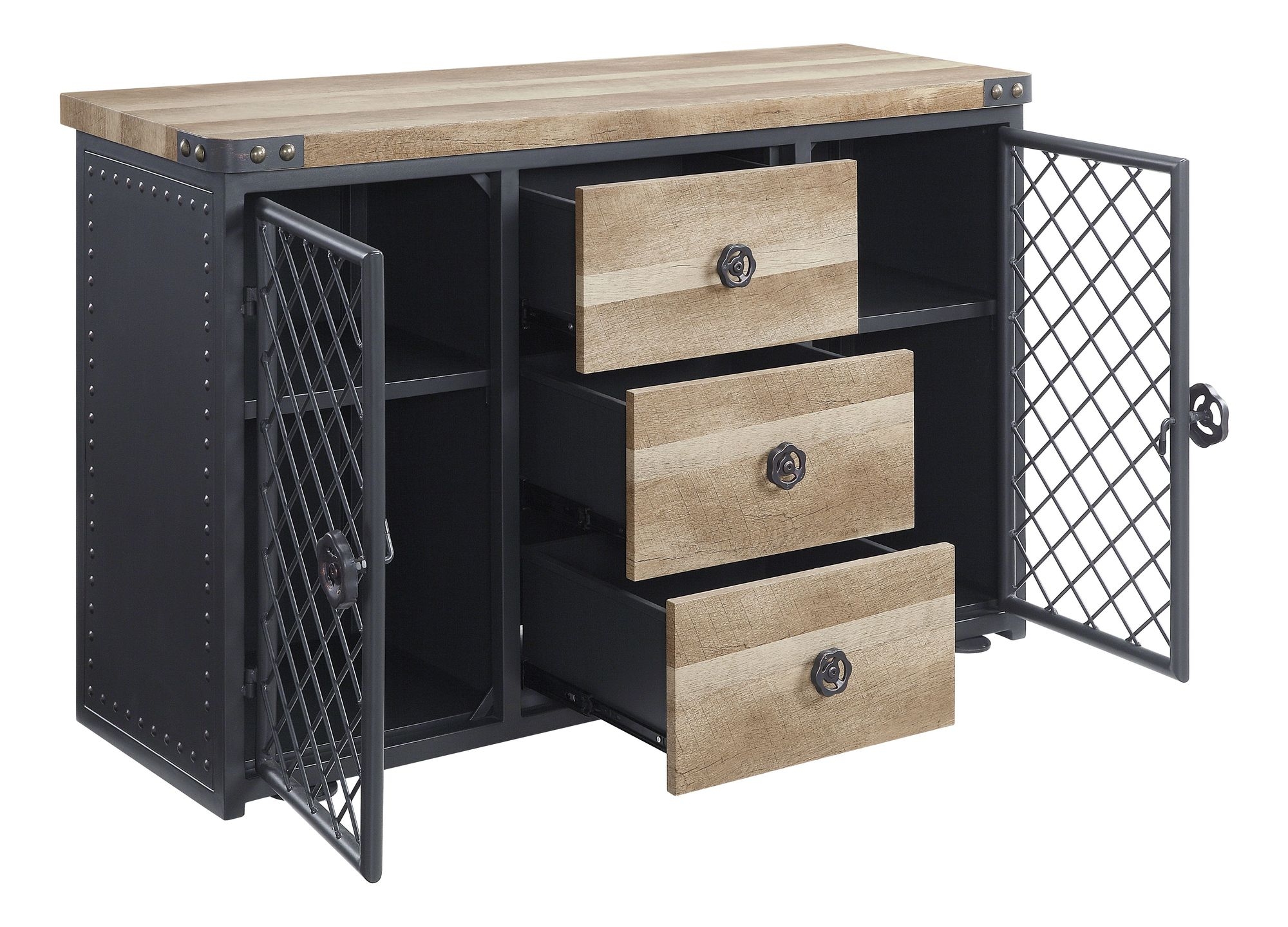 Edina Wood/Metal Server w/2 Doors & 3 Drawers