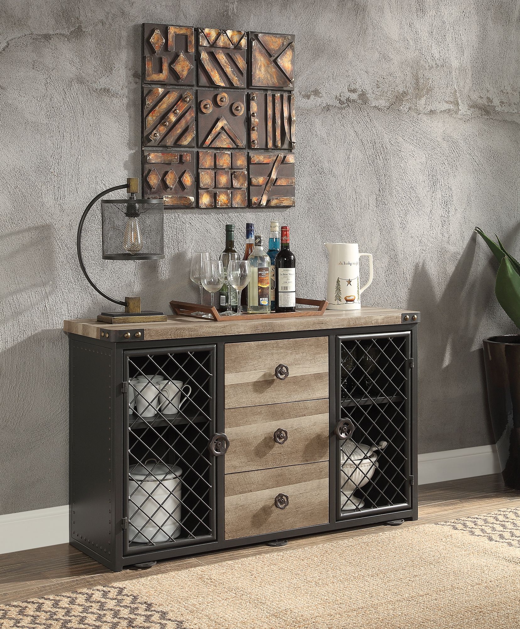 Edina Wood/Metal Server w/2 Doors & 3 Drawers
