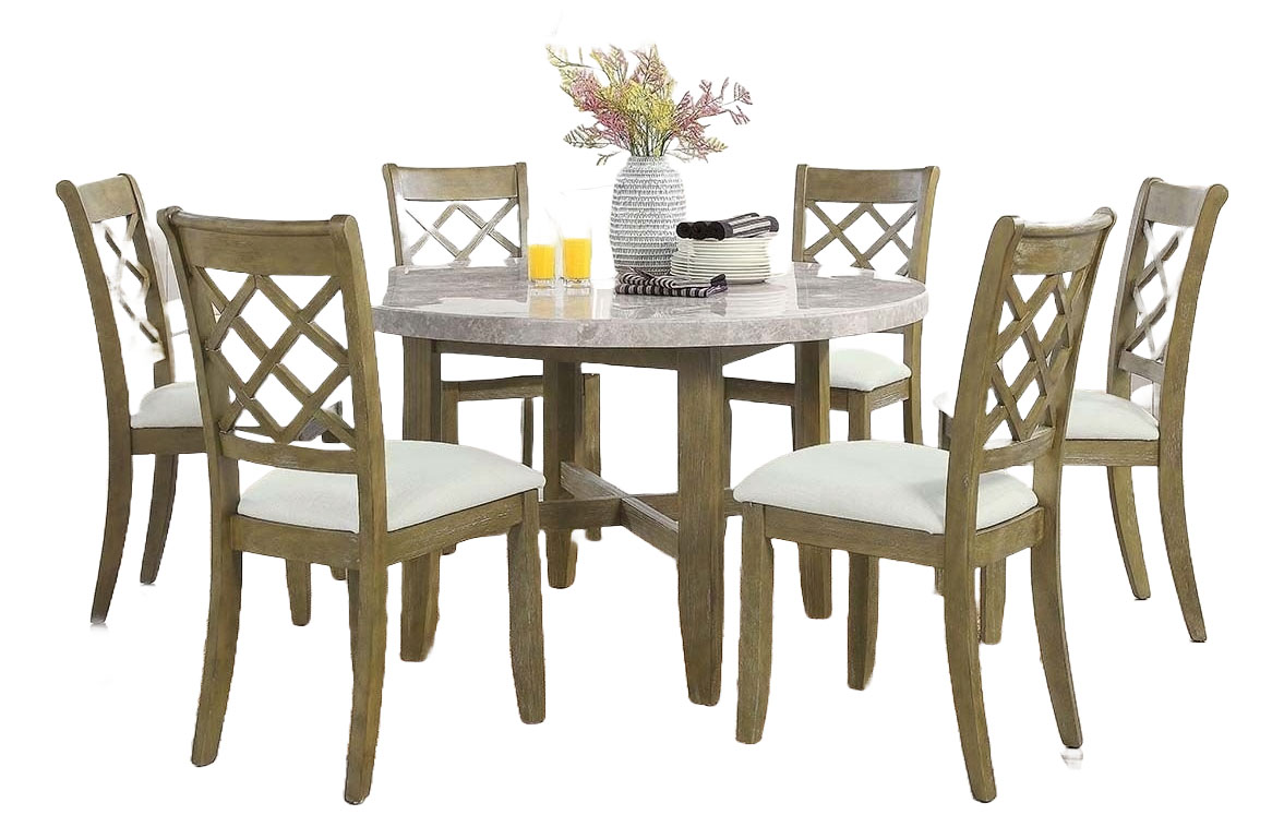 Karsen Marble/Wood Round Dining Room Set