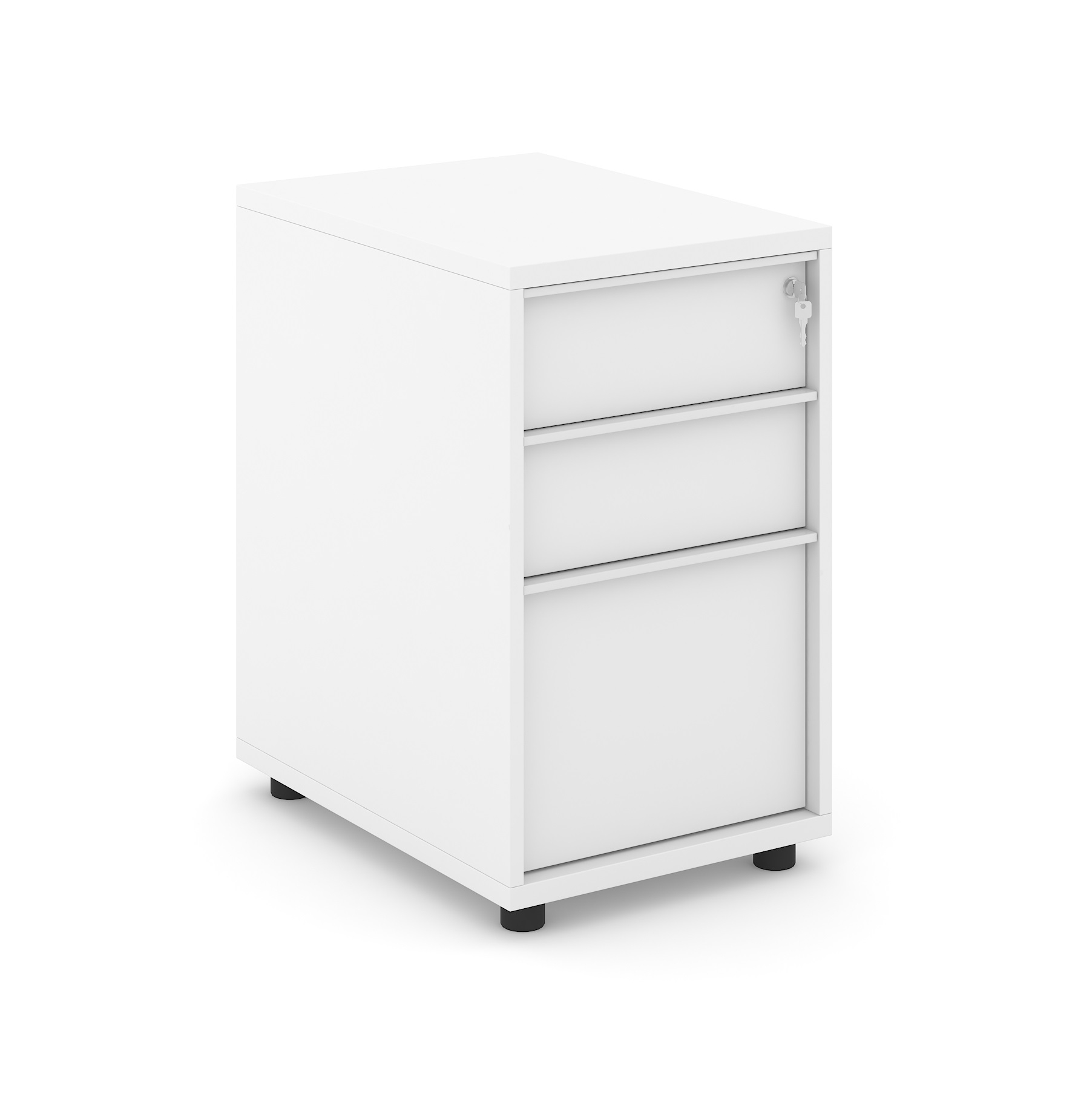 Nova Desk white, three-drawer mobile file cabinet or pedestal
