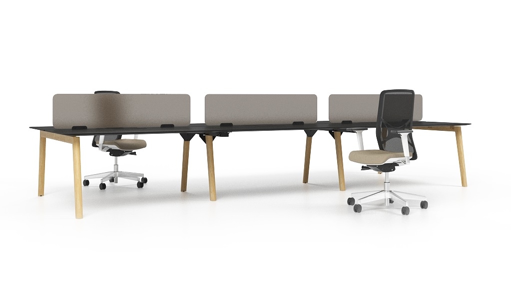 Nova Wood HPL D56.7" Office 4-Desk Bench w/4 Grommets