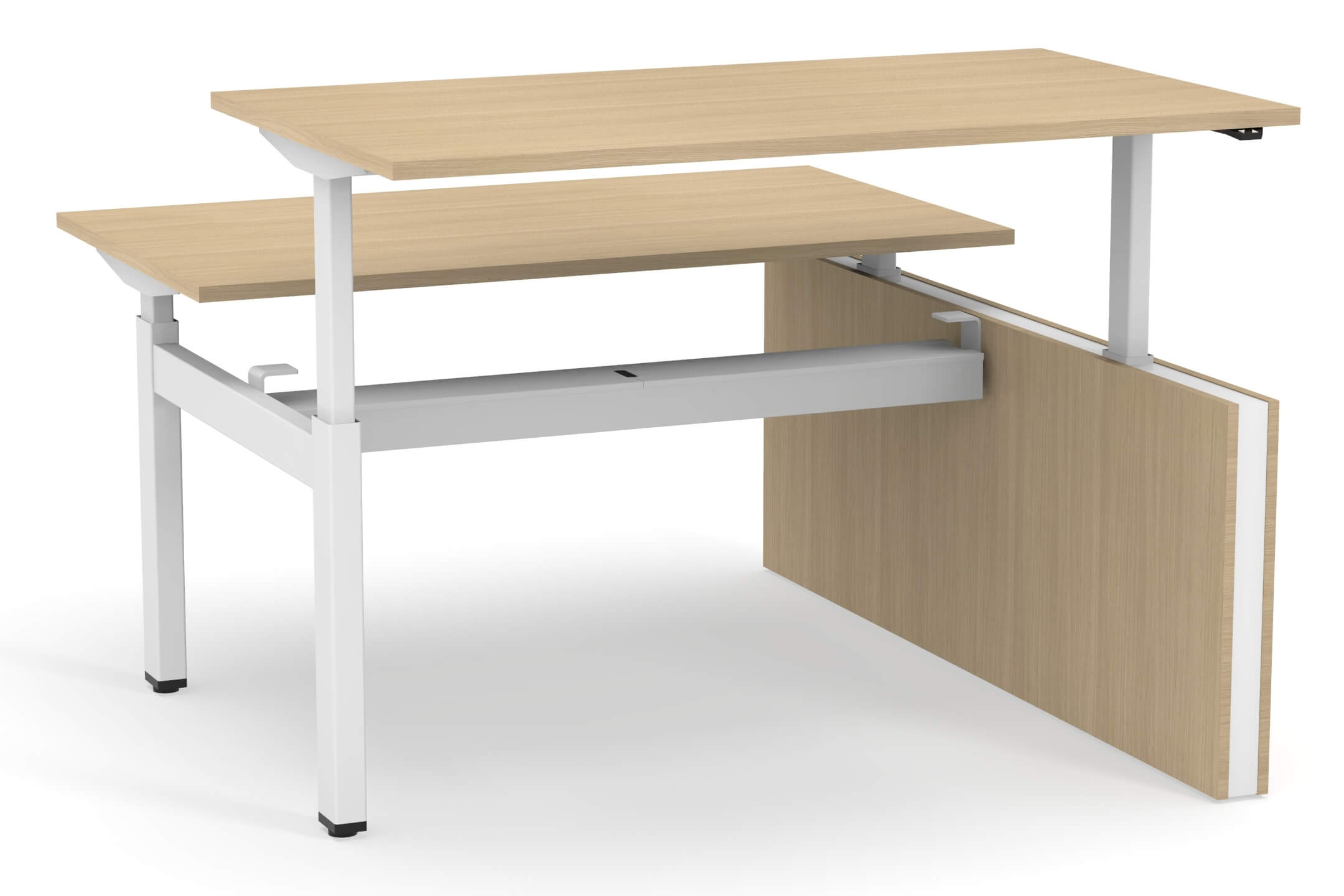 Motion 70.8" Electric 2 Columns Adjustable Office 2-Desk Bench w/One Open Metal Leg