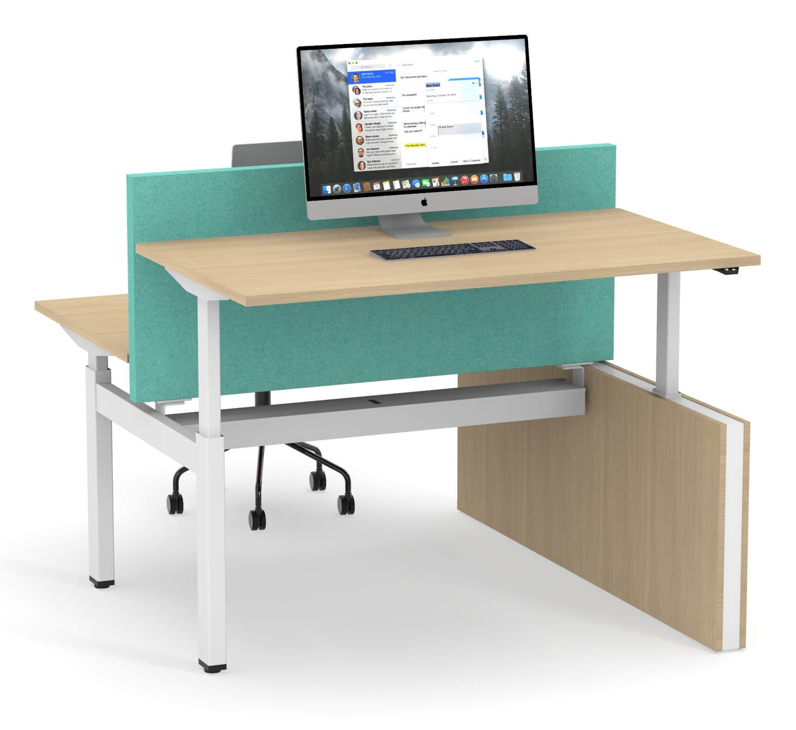 Motion 70.8" Electric 2 Columns Adjustable Office 2-Desk Bench w/One Open Metal Leg