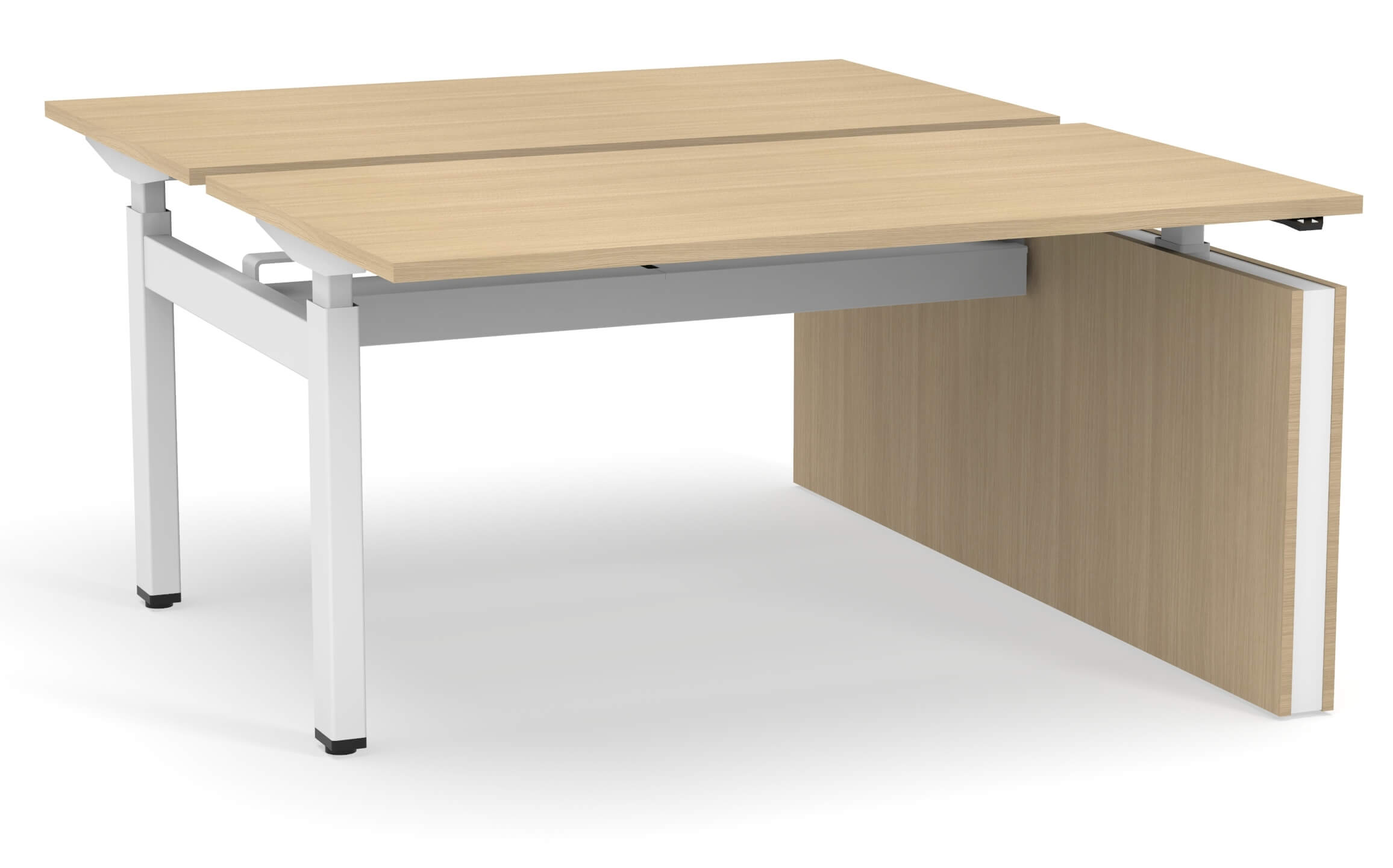 Motion 62.9" Electric 3 Columns Adjustable Office 2-Desk Bench w/One Open Metal Leg
