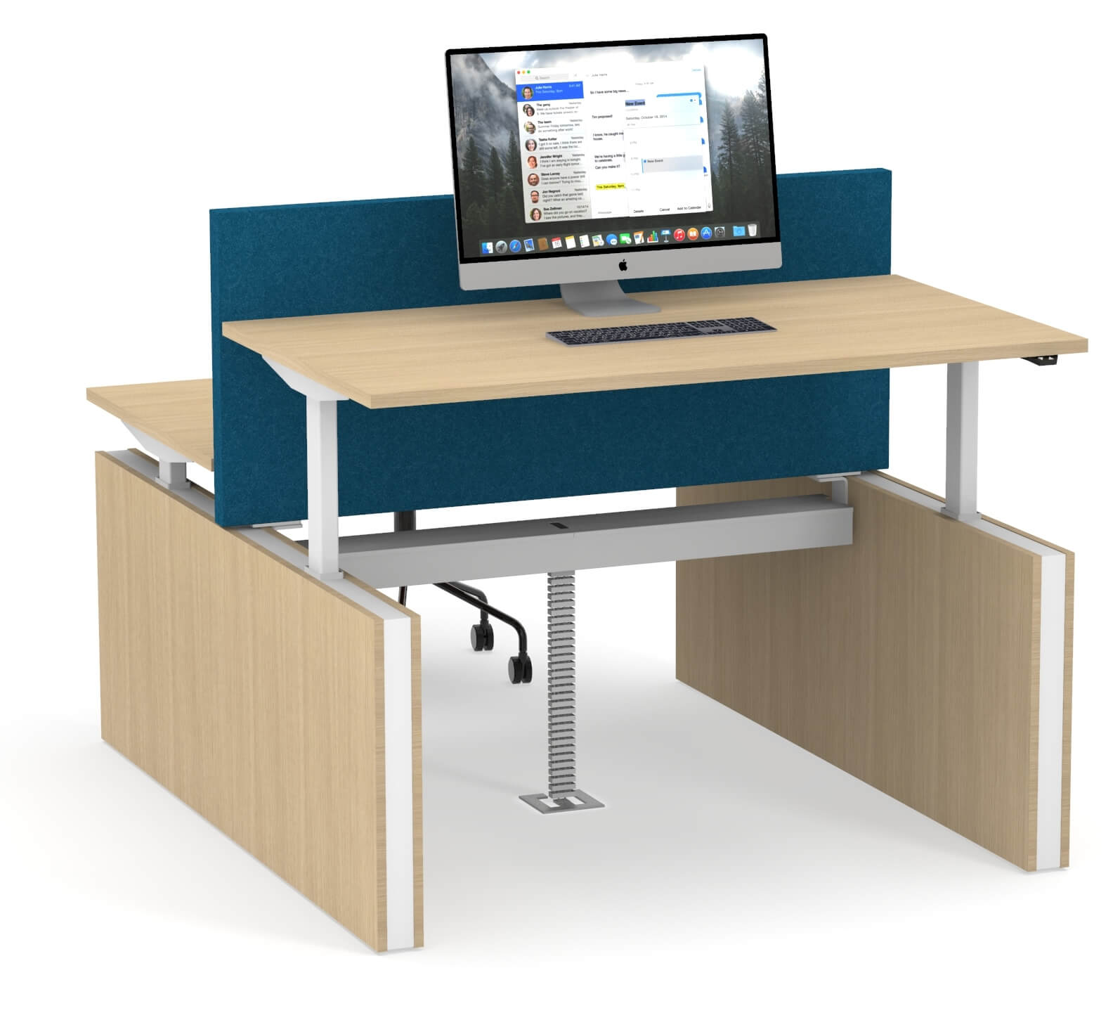 Motion 62.9" Electric 3 Columns Adjustable Office 2-Desk Bench w/Panel Legs