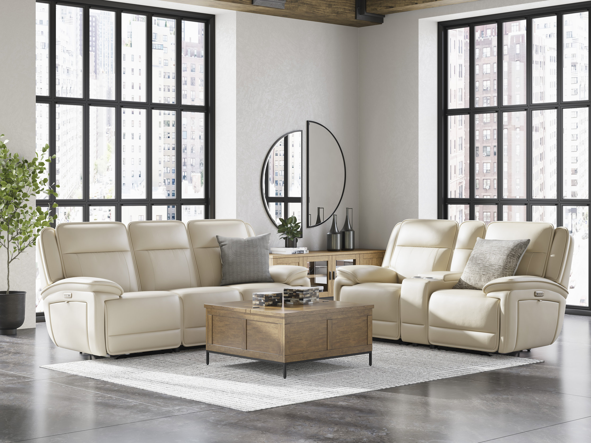 Double Deal 5-Piece L-Shaped Leather Power Reclining
