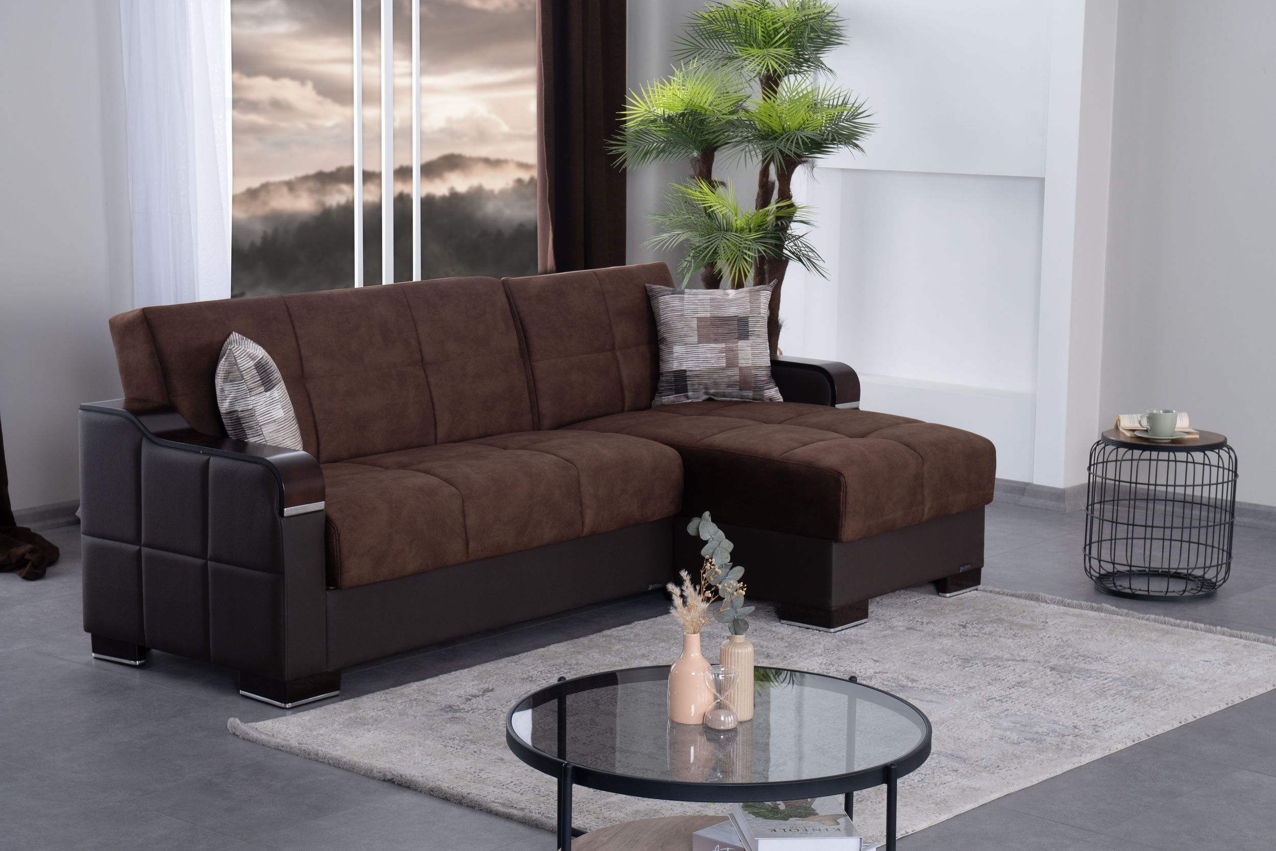 SM Uptown Fabric/PU Reversible Chaise Sectional Sofa with Storage