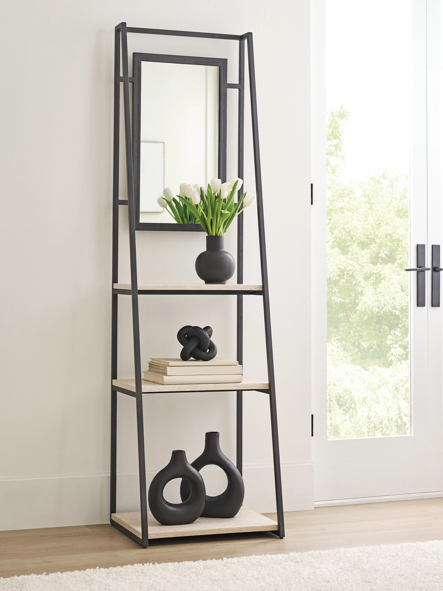 Hidden Treasures Make An Travertine/Metal Entrance Etagere w/Mirror