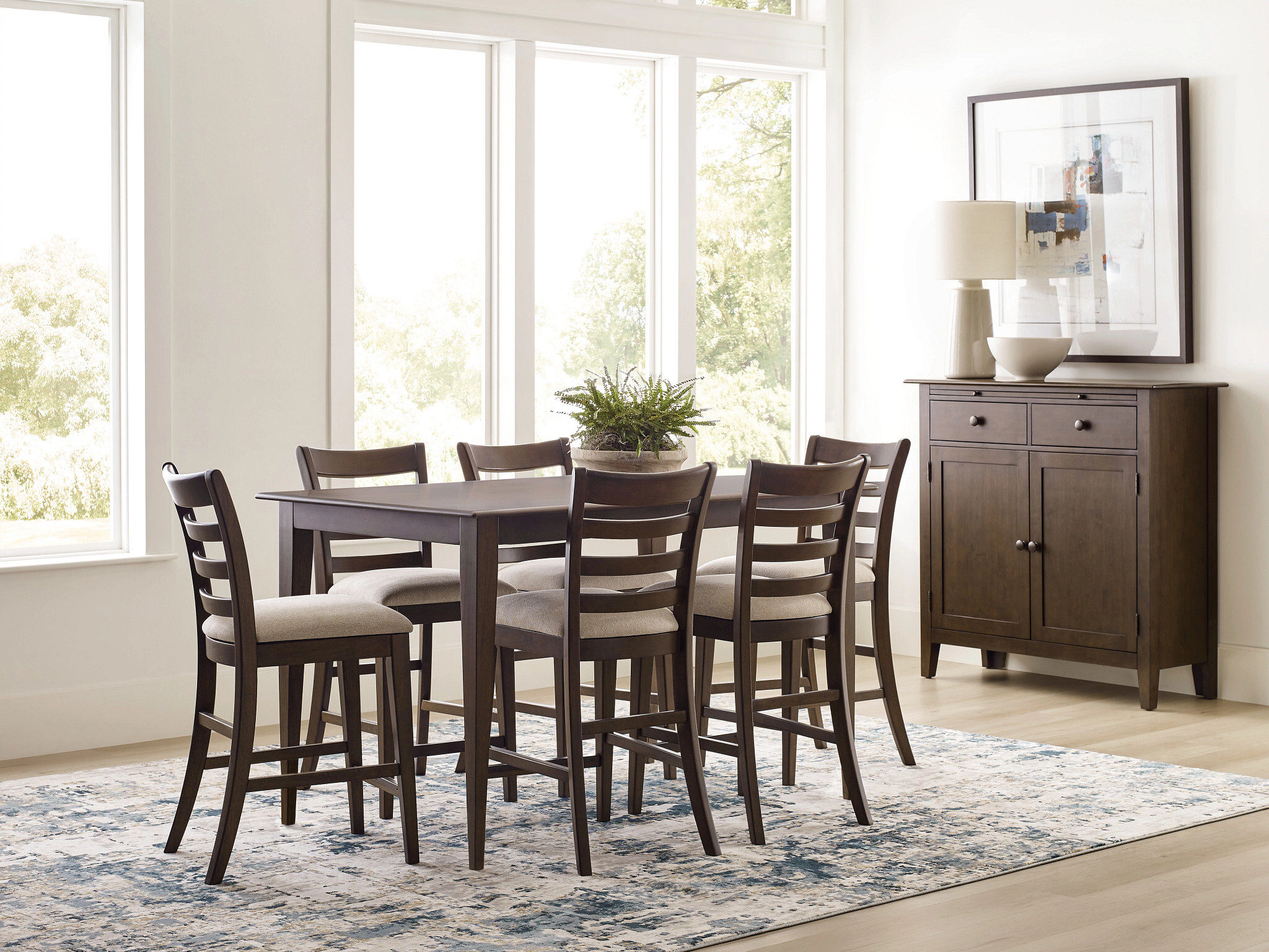Kafe W60-inch Rectangular Wood Counter Height Dining Room Set