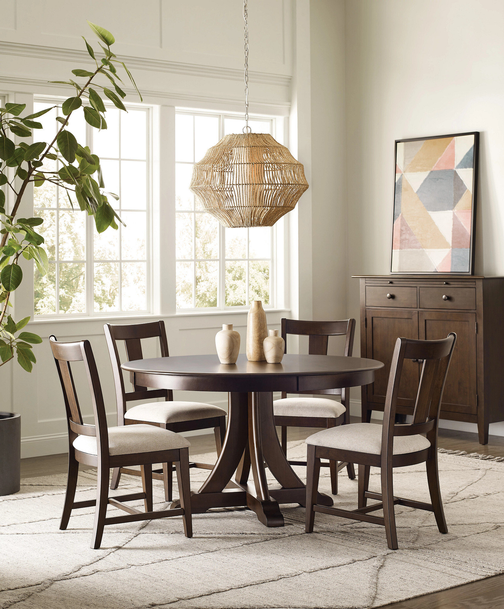 Kafe W54-inch Round Wood Quad Table