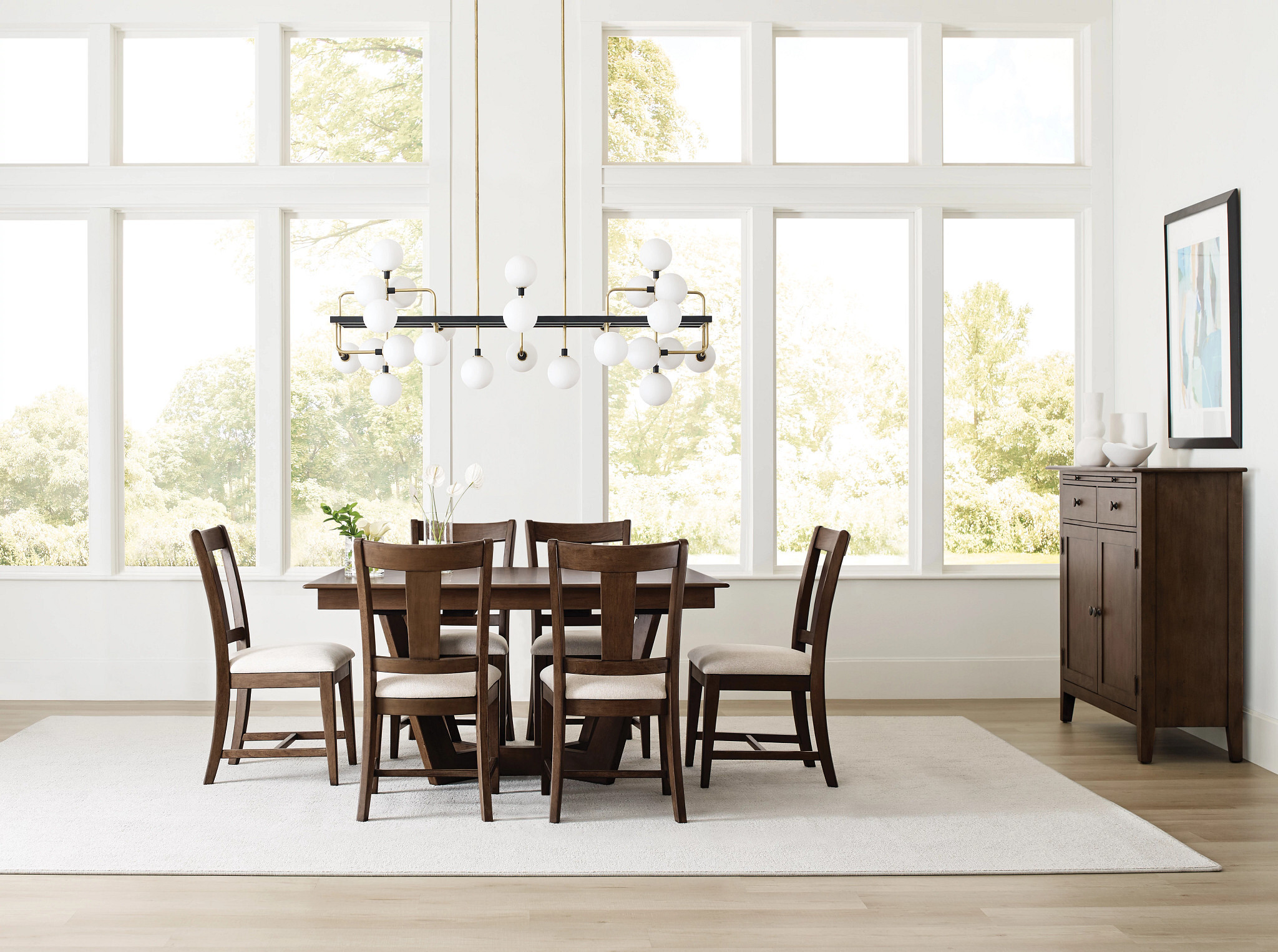 Kafe W60-inch Rectangular Wood Trestle Dining Room Set