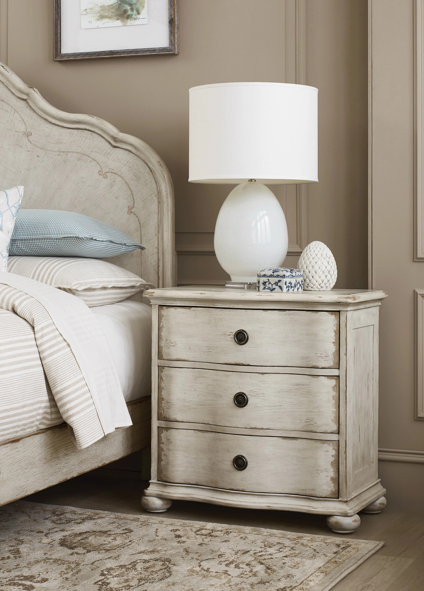 Cambric Helene Wood Nightstand w/3 Drawers