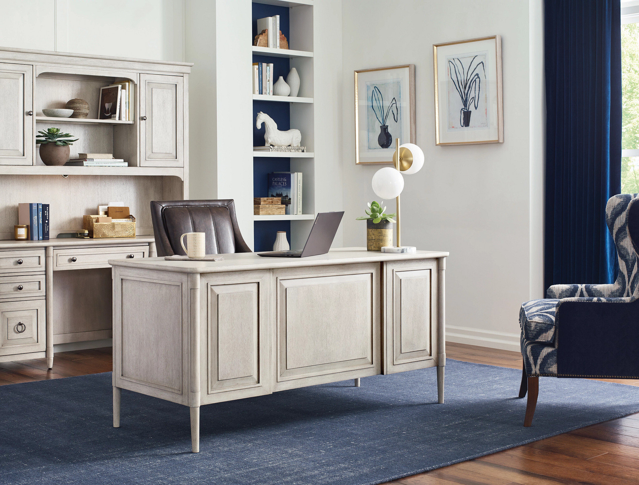 Domaine Rectangular Wood Junior Executive Desk w/5 Drawers