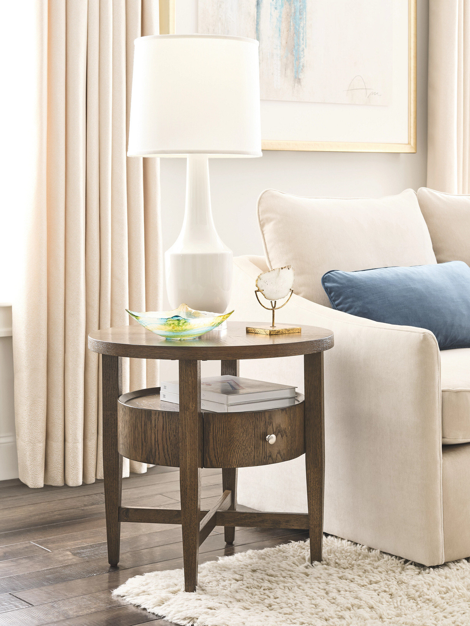 Round with Creative Hidden Drawer Small Coffee Table Nightstand