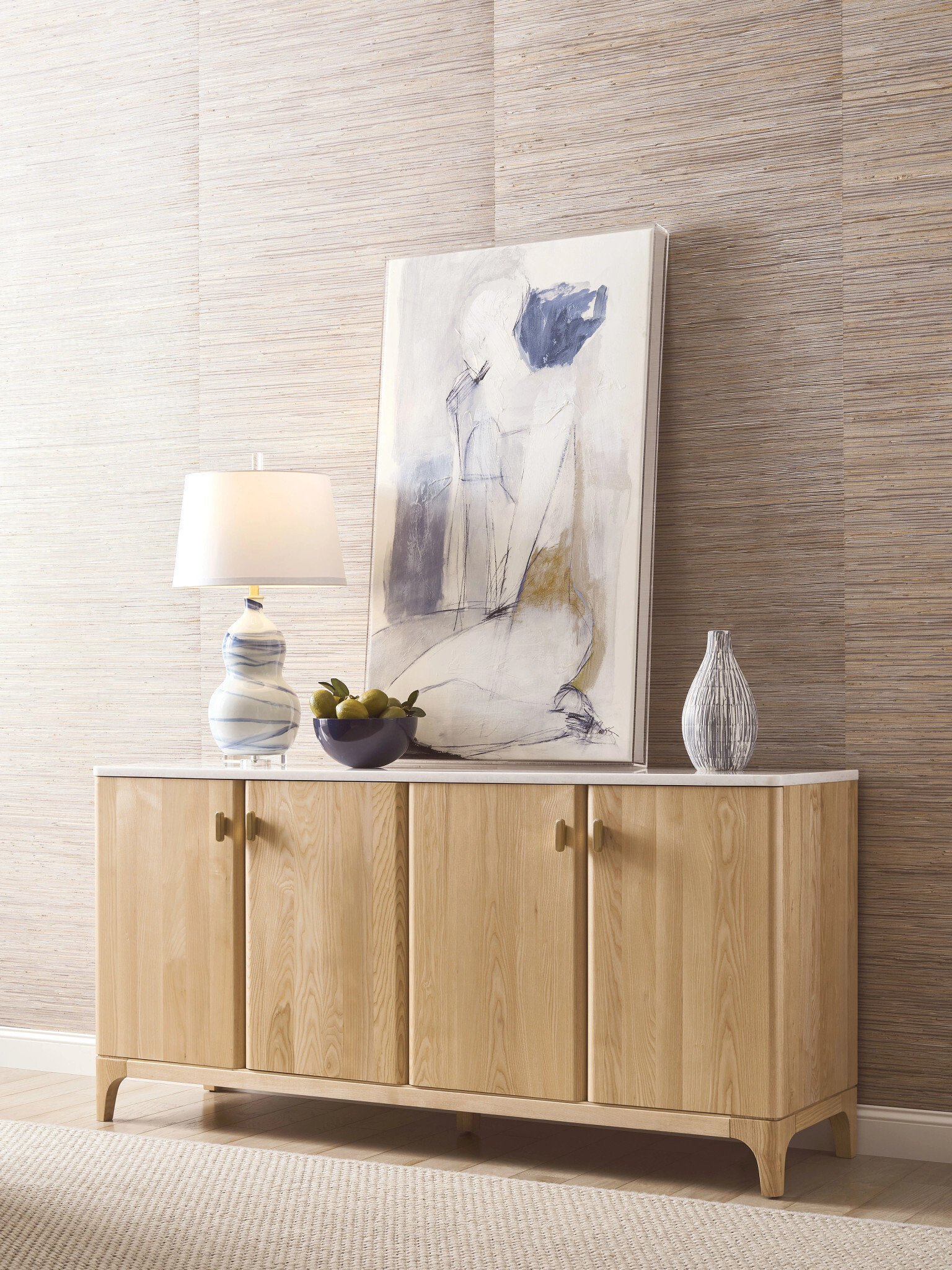 Essence Monroe Wood/Marble Credenza w/4 Doors & 2 Drawers