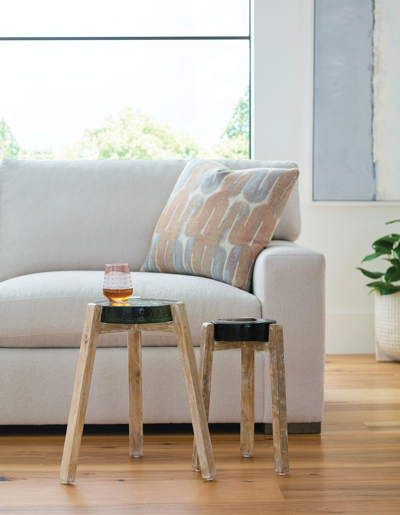 Hidden Treasures Round Cast Glass/Wood Accent Table