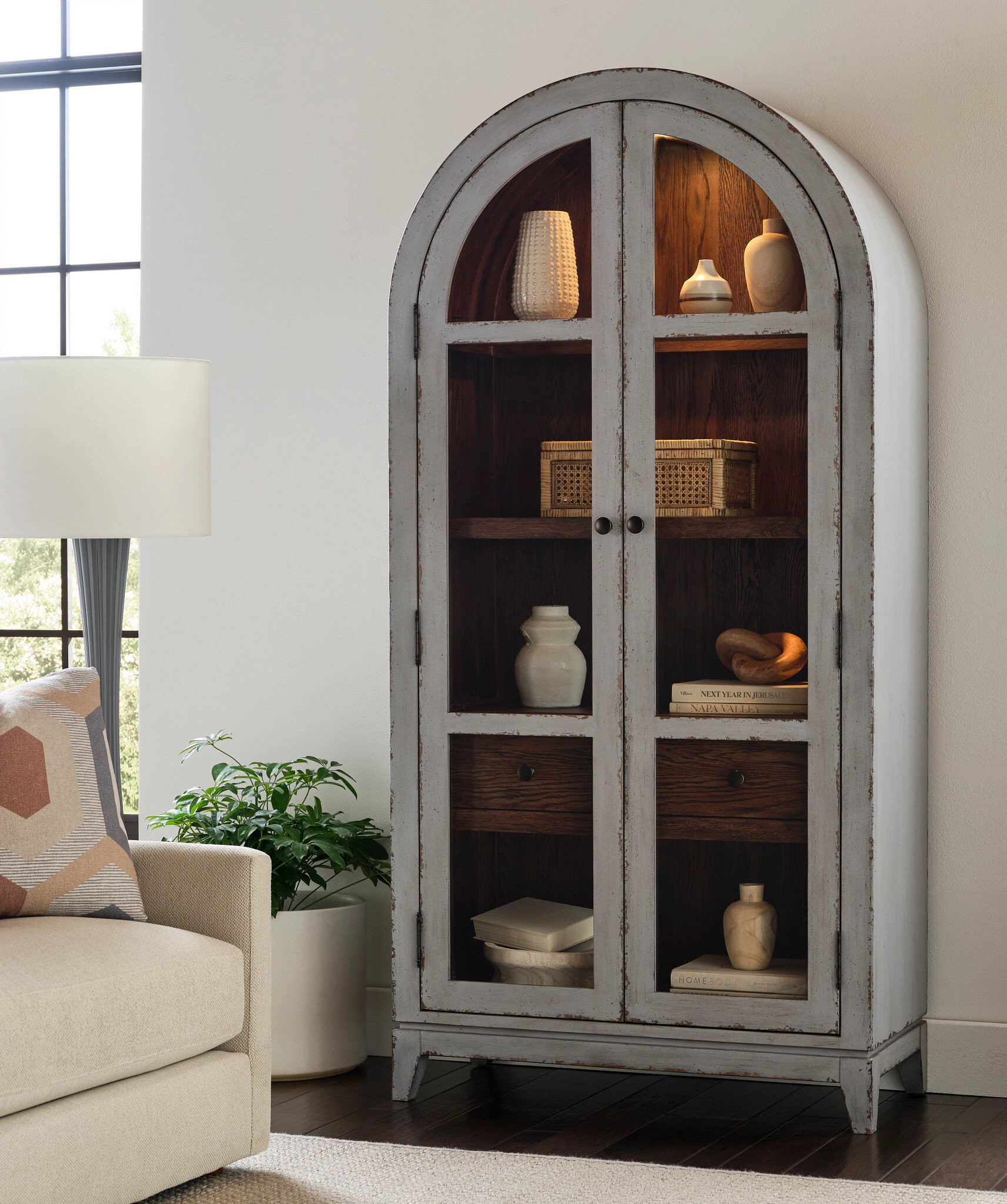 Hidden Treasures Wood Arched 2-Doors Display Cabinet