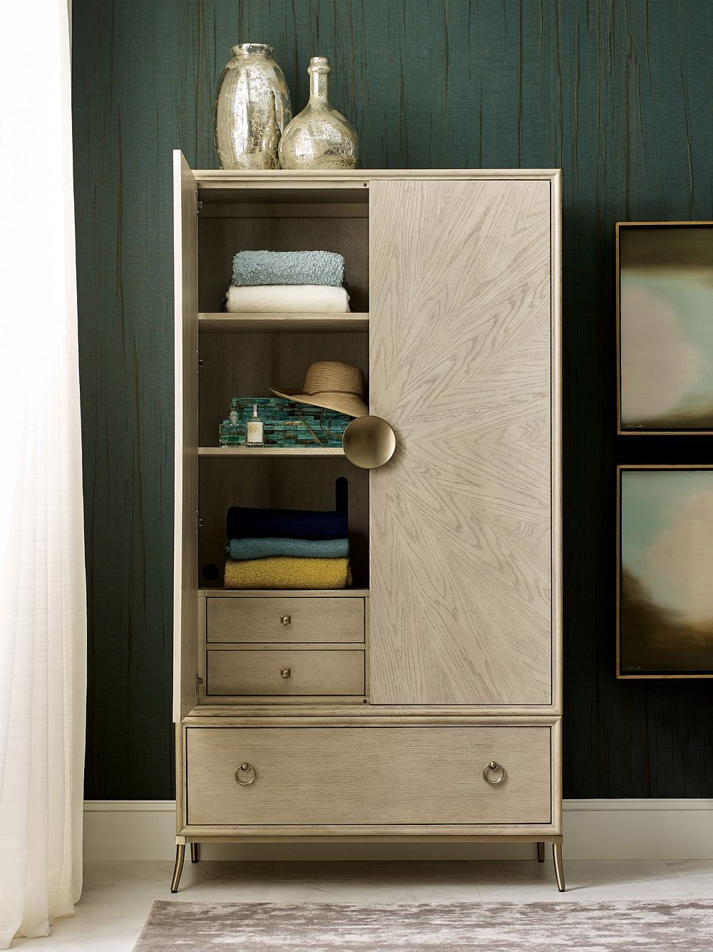 Lenox Astral Wood/Metal Armoire w/2 Doors & 5 Drawers
