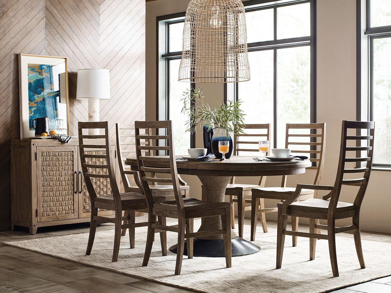Modern Forge Lindale Round Wood Extendable Dining Room Set