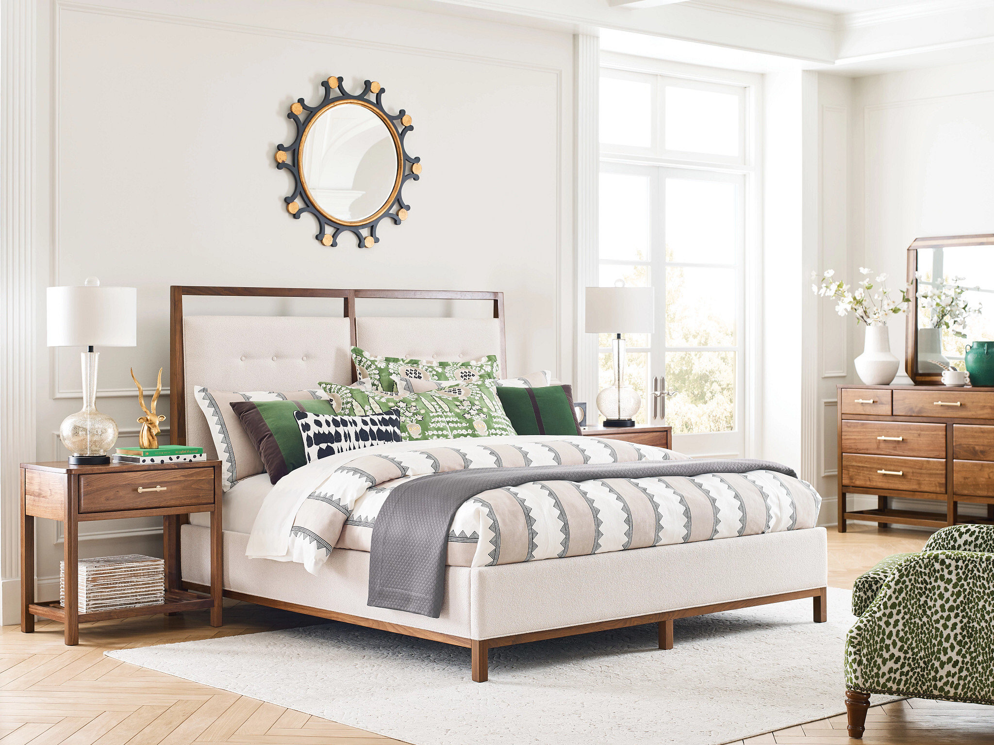 Monogram Pinehurst Wood/Fabric Upholstered Bed, Queen Size