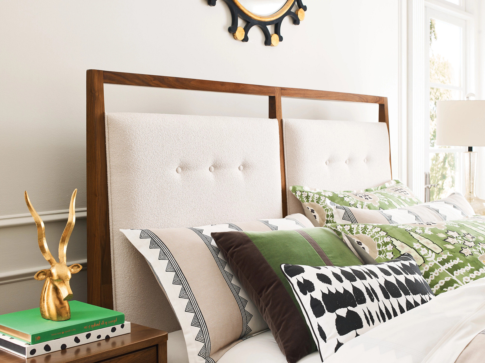 Monogram Pinehurst Wood/Fabric Upholstered Bed, Queen Size
