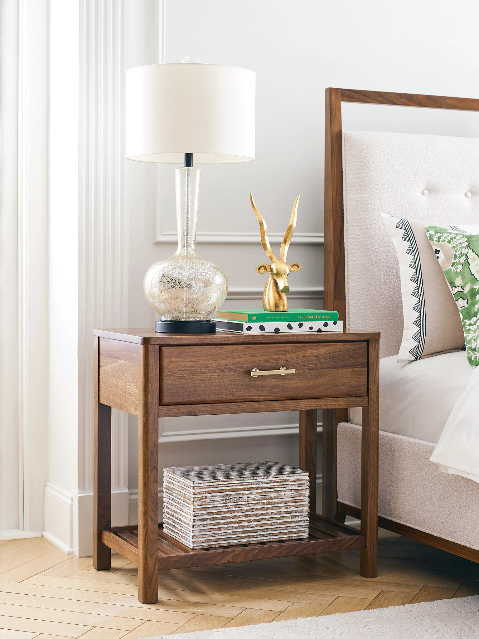 Monogram Highland Wood Open Nightstand w/Drawer