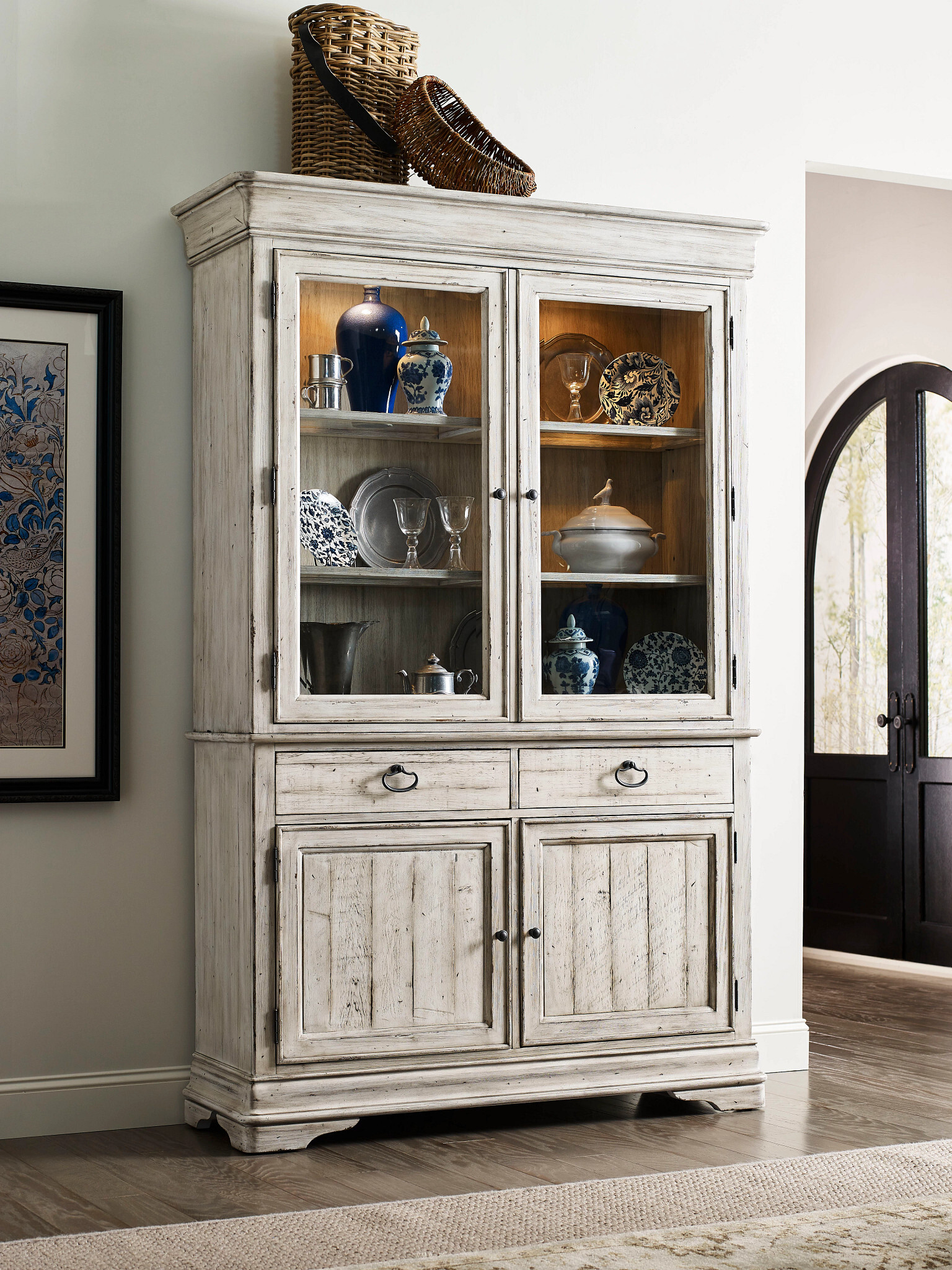 Selwyn Rainer Wood/Glass Display Cabinet w/4 Doors & 2 Drawers