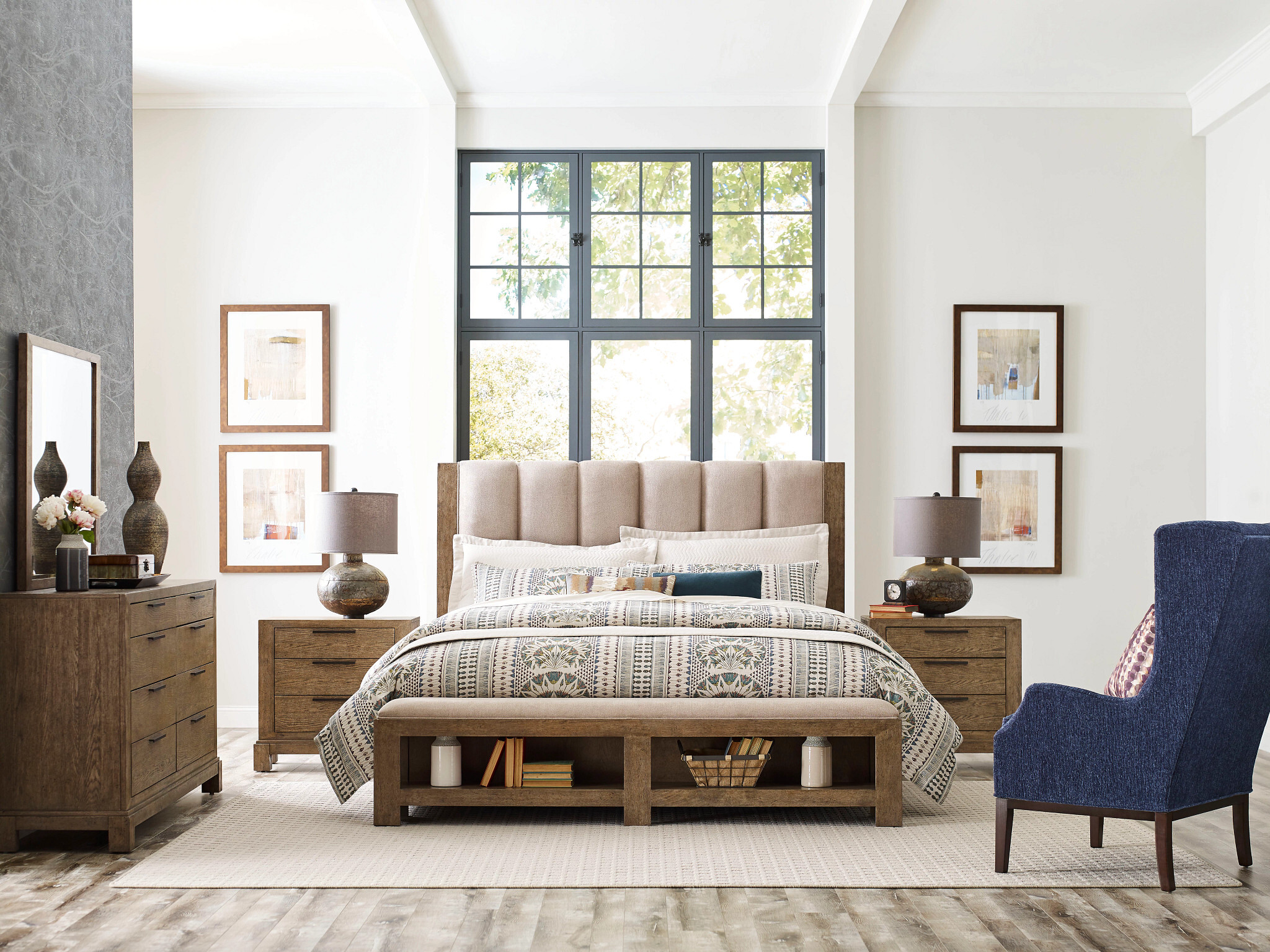 Skyline Meadwood Fabric/Wood Upholstered Bed