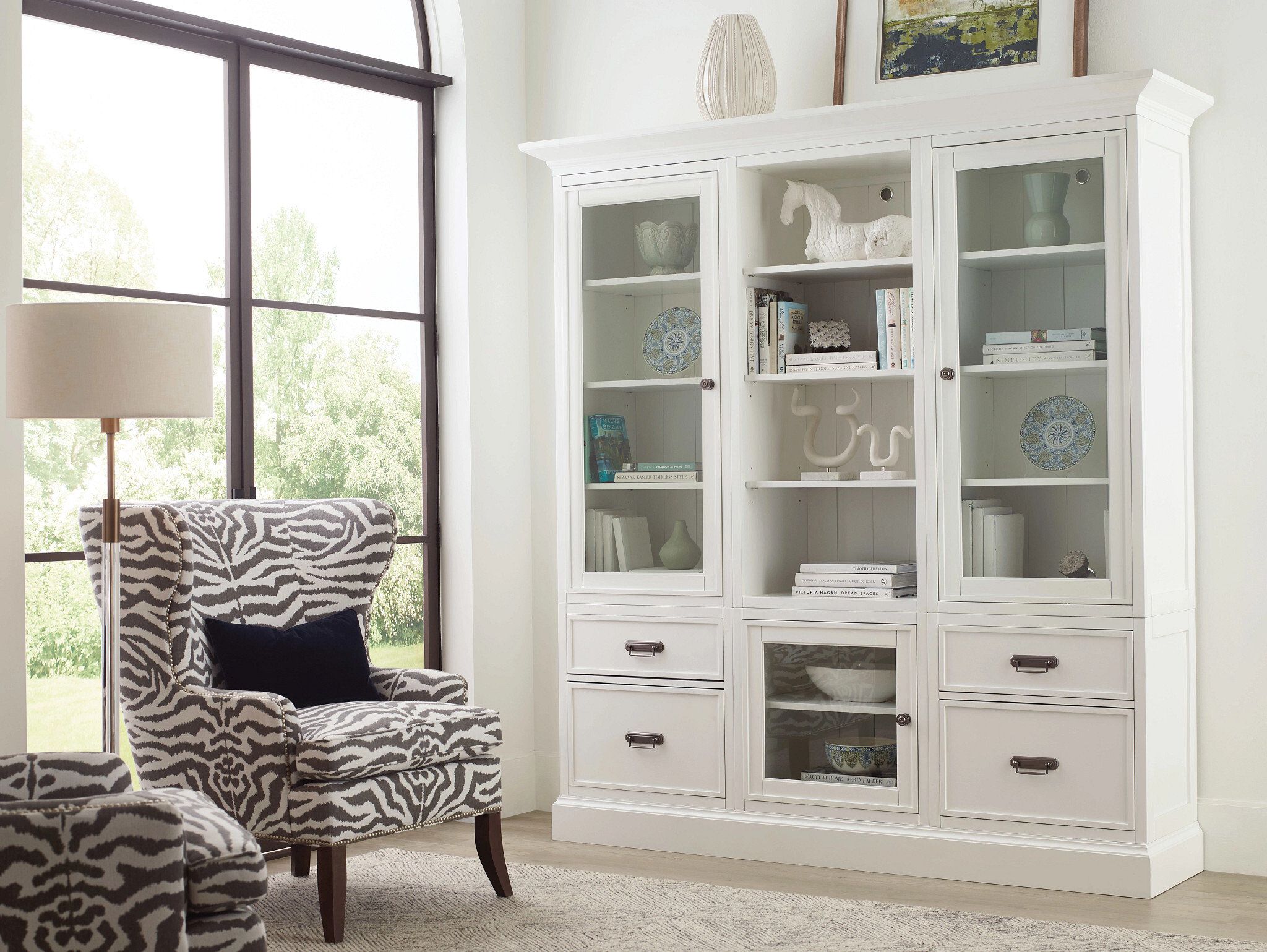 Structures Wood/Glass Triple Multi Use Display Unit w/4 Drawers & 3 Doors