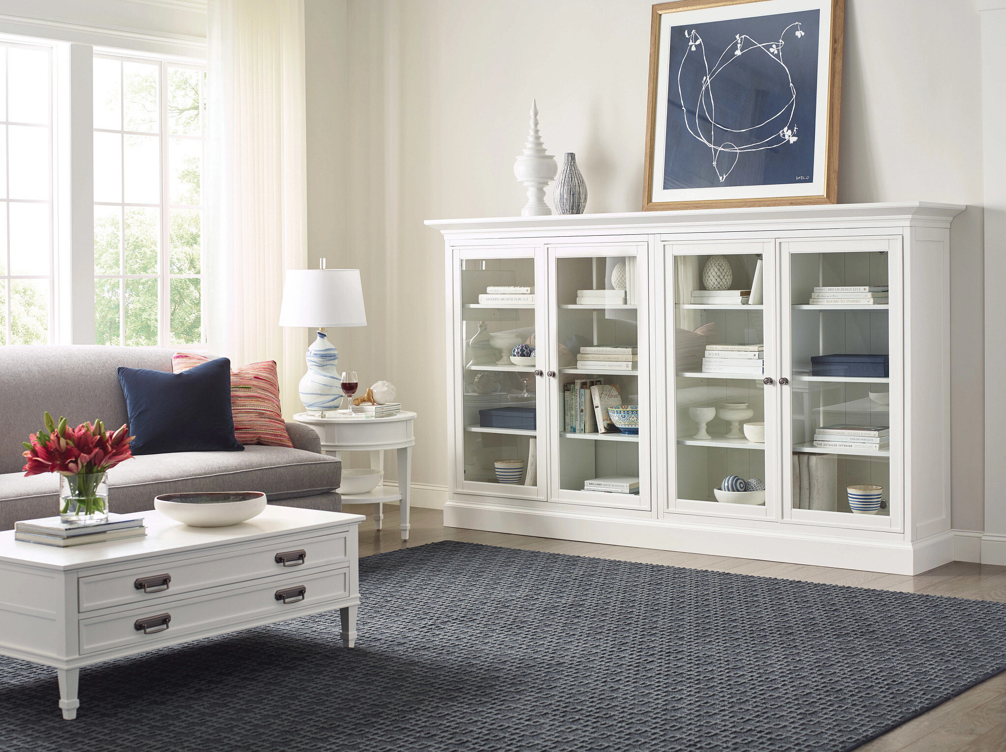 Living Room Quad Mid Height Display Cabinet w/4 Doors