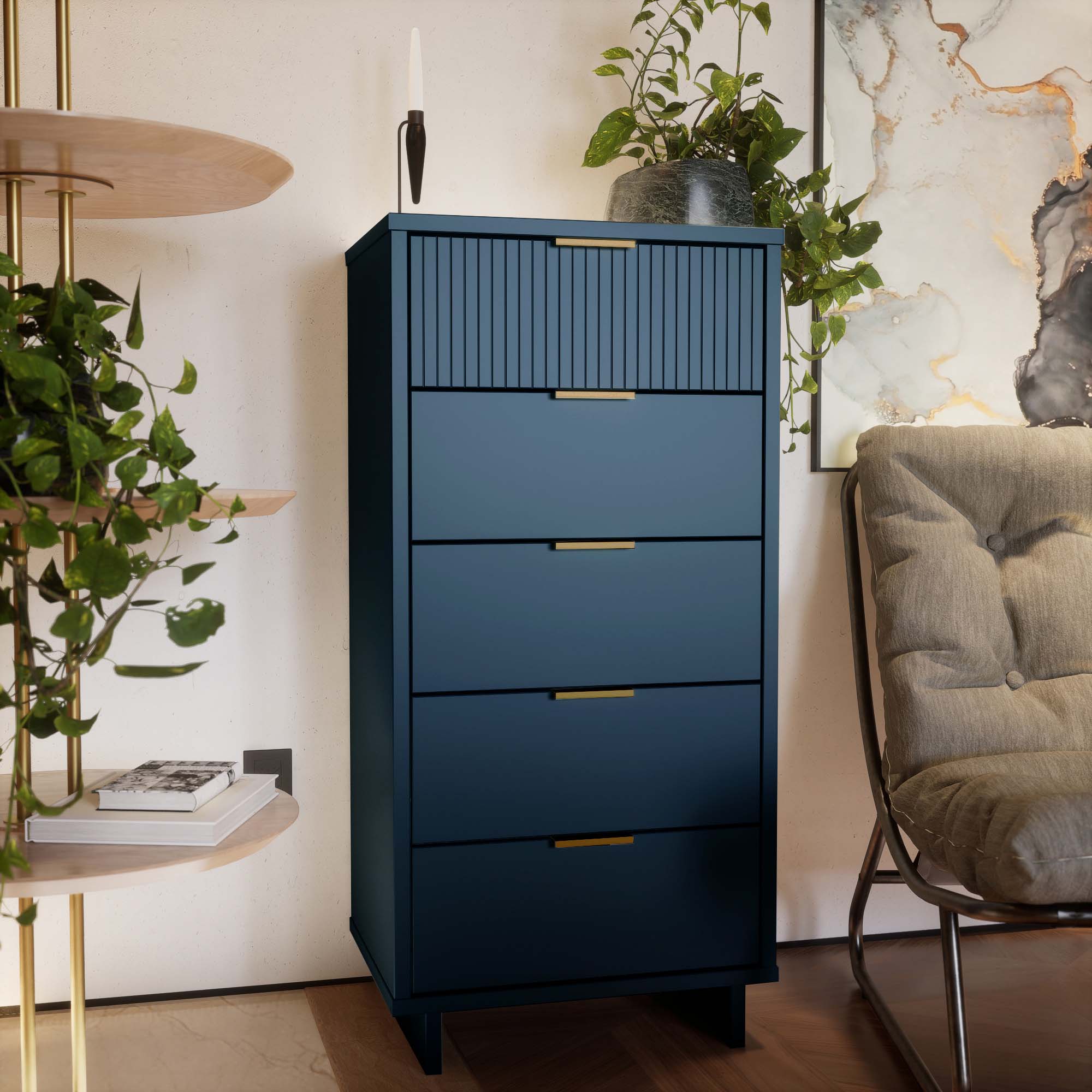 Granville W23.62-inch Tall Narrow Wood Dresser w/5 Full Extension Drawers